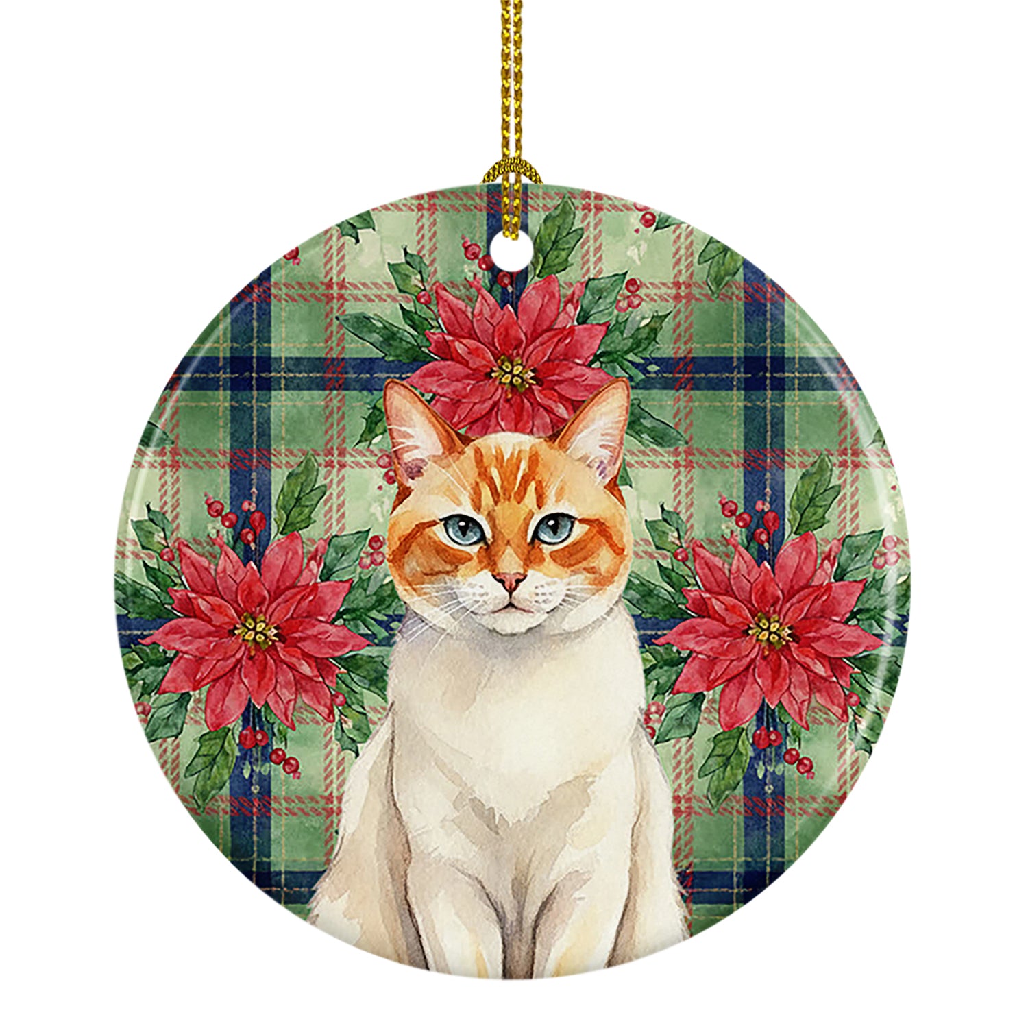 Caroline's Treasures Flame Point Cat with Poinsettias Ceramic Ornament