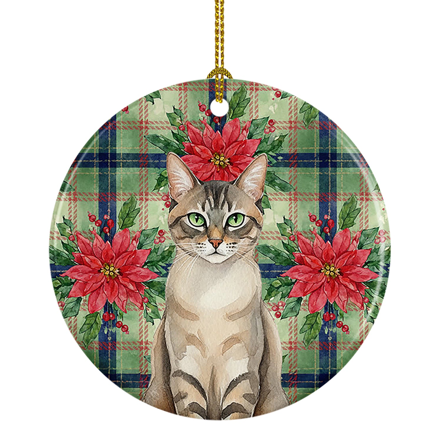 Caroline's Treasures Lynx Point Tabby Cat with Poinsettias Ceramic Ornament