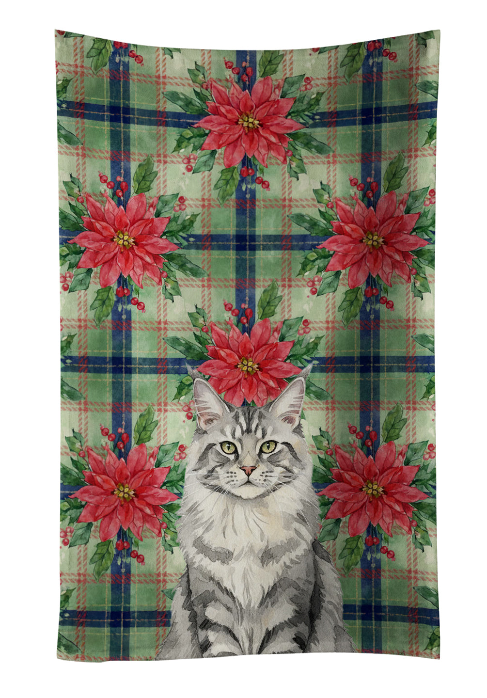 Caroline's Treasures MaineCoon Silver Tabby Cat with Poinsettias Kitchen Towel
