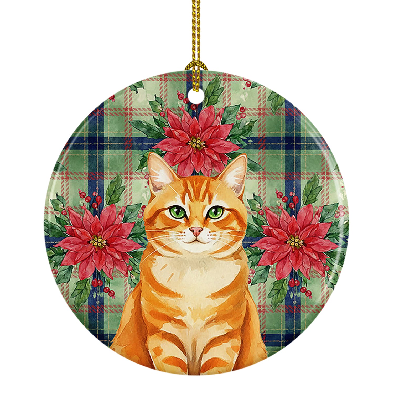 Caroline's Treasures Orange Classic Tabby Cat with Poinsettias Ceramic Ornament