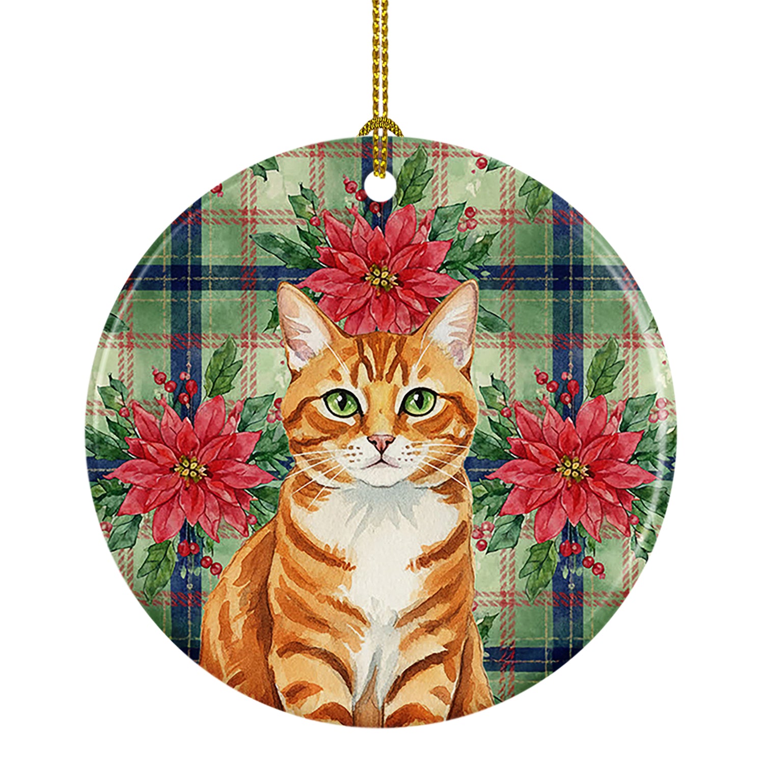 Caroline's Treasures Orange Mackerel Tabby Cat with Poinsettias Ceramic Ornament