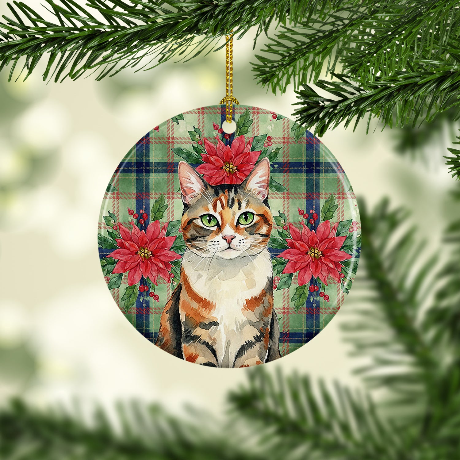 Caroline's Treasures Patched Tabby Cat with Poinsettias Ceramic Ornament