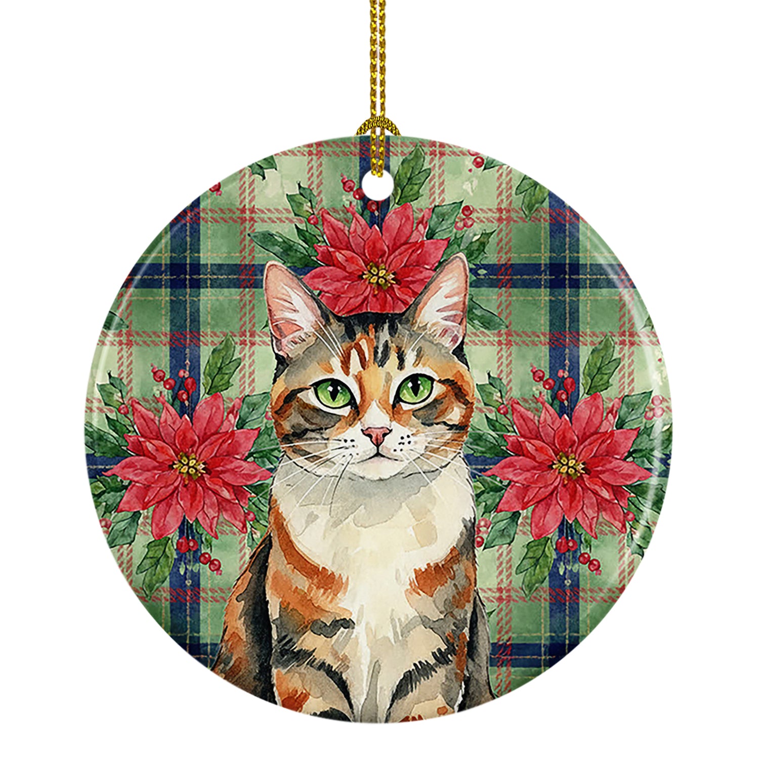 Caroline's Treasures Patched Tabby Cat with Poinsettias Ceramic Ornament