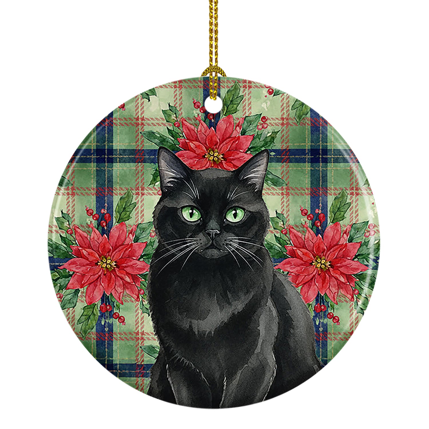 Caroline's Treasures Persian Black Cat with Poinsettias Ceramic Ornament