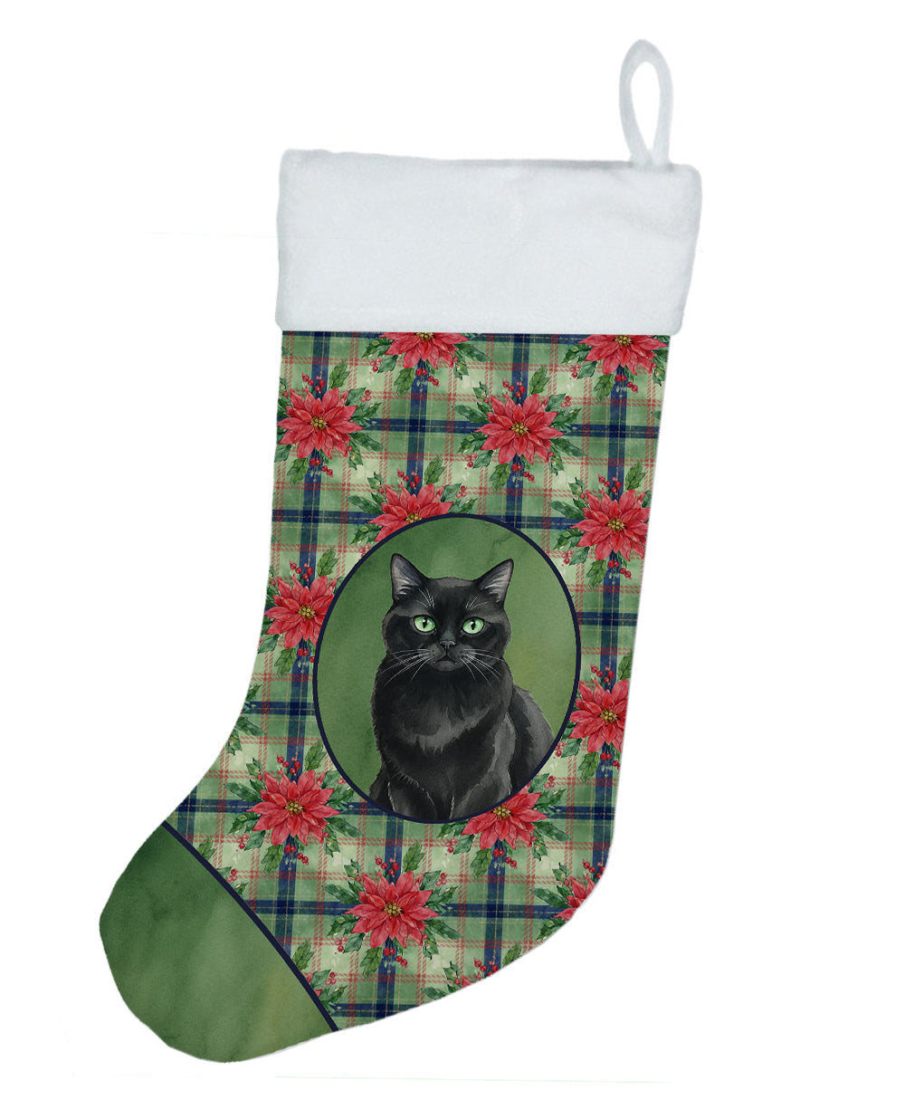 Caroline's Treasures Persian Black Cat with Poinsettias Holiday Stocking