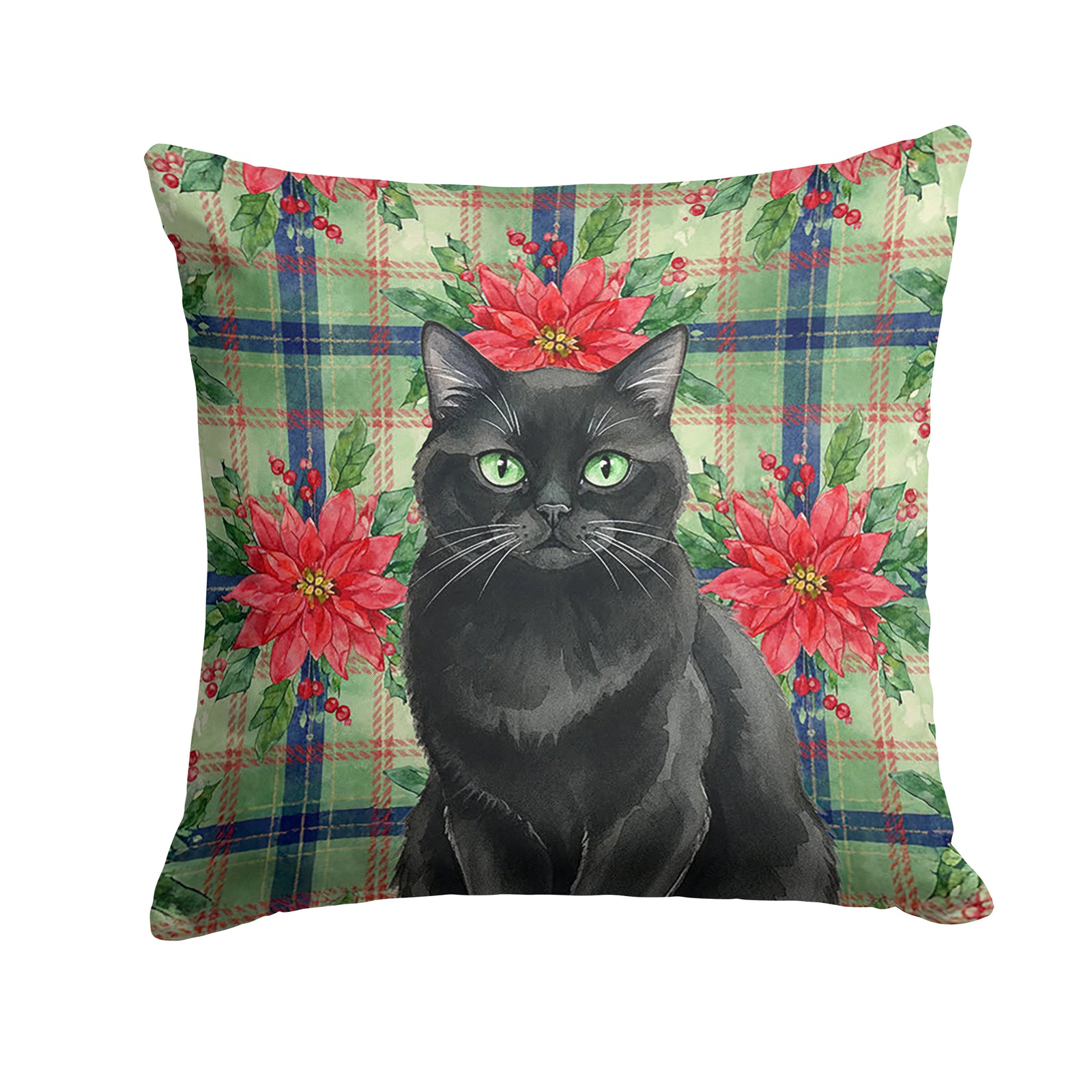 Caroline's Treasures Persian Black Cat with Poinsettias Throw Pillow