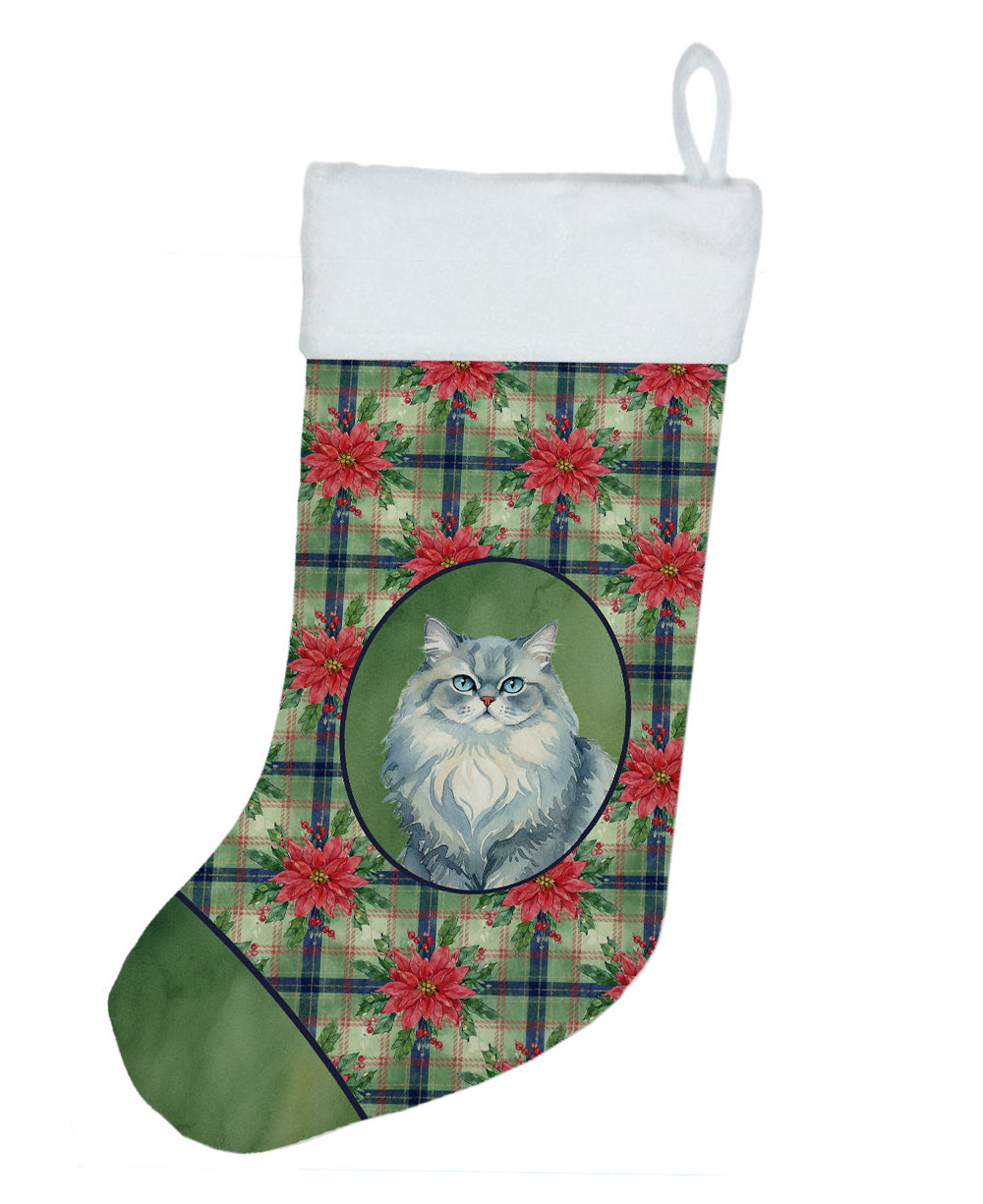 Caroline's Treasures Persian Blue Cat with Poinsettias Holiday Stocking
