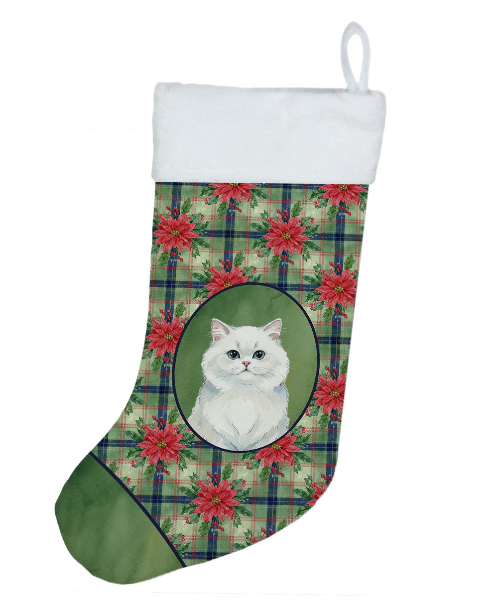 Caroline's Treasures Persian White Cat with Poinsettias Holiday Stocking