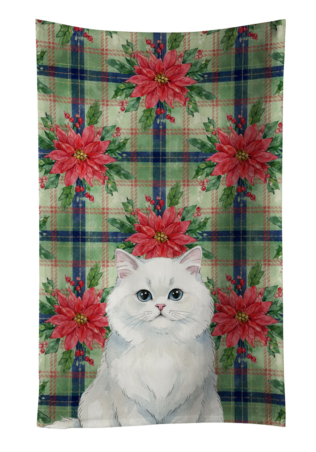 Caroline's Treasures Persian White Cat with Poinsettias Kitchen Towel