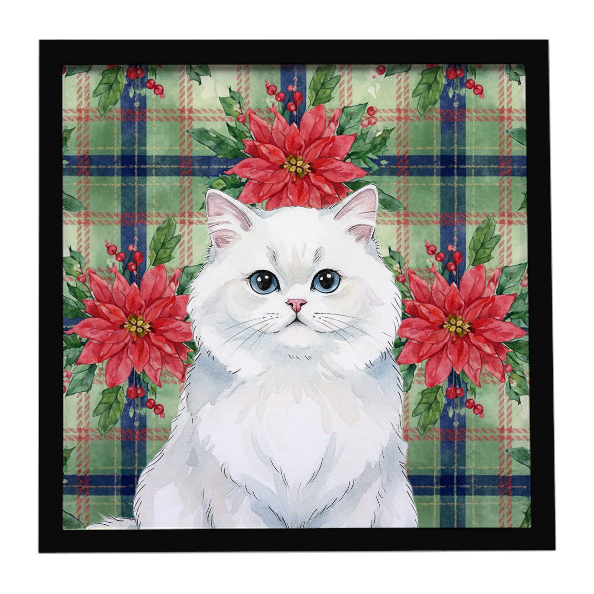 Caroline's Treasures Persian White Cat with Poinsettias Framed Metal Print