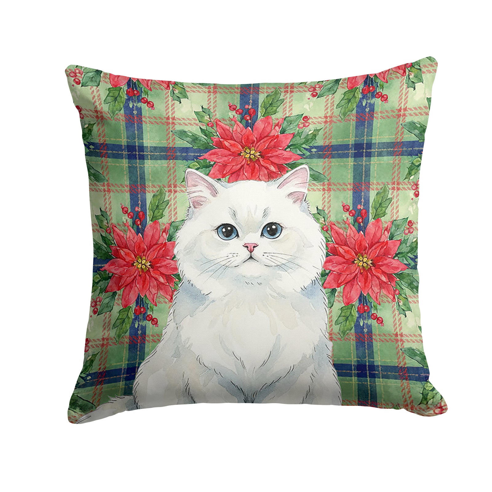 Caroline's Treasures Persian White Cat with Poinsettias Throw Pillow