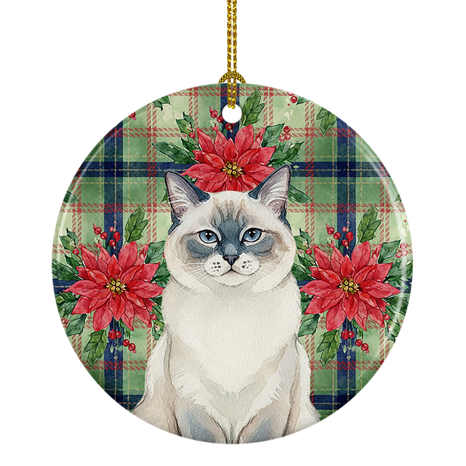 Caroline's Treasures Ragdoll Blue Point Cat with Poinsettias Ceramic Ornament