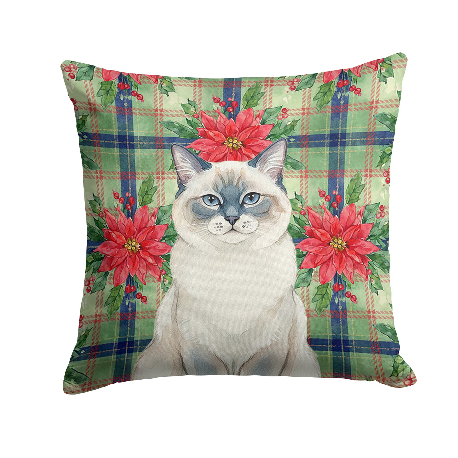 Caroline's Treasures Ragdoll Blue Point Cat with Poinsettias Throw Pillow