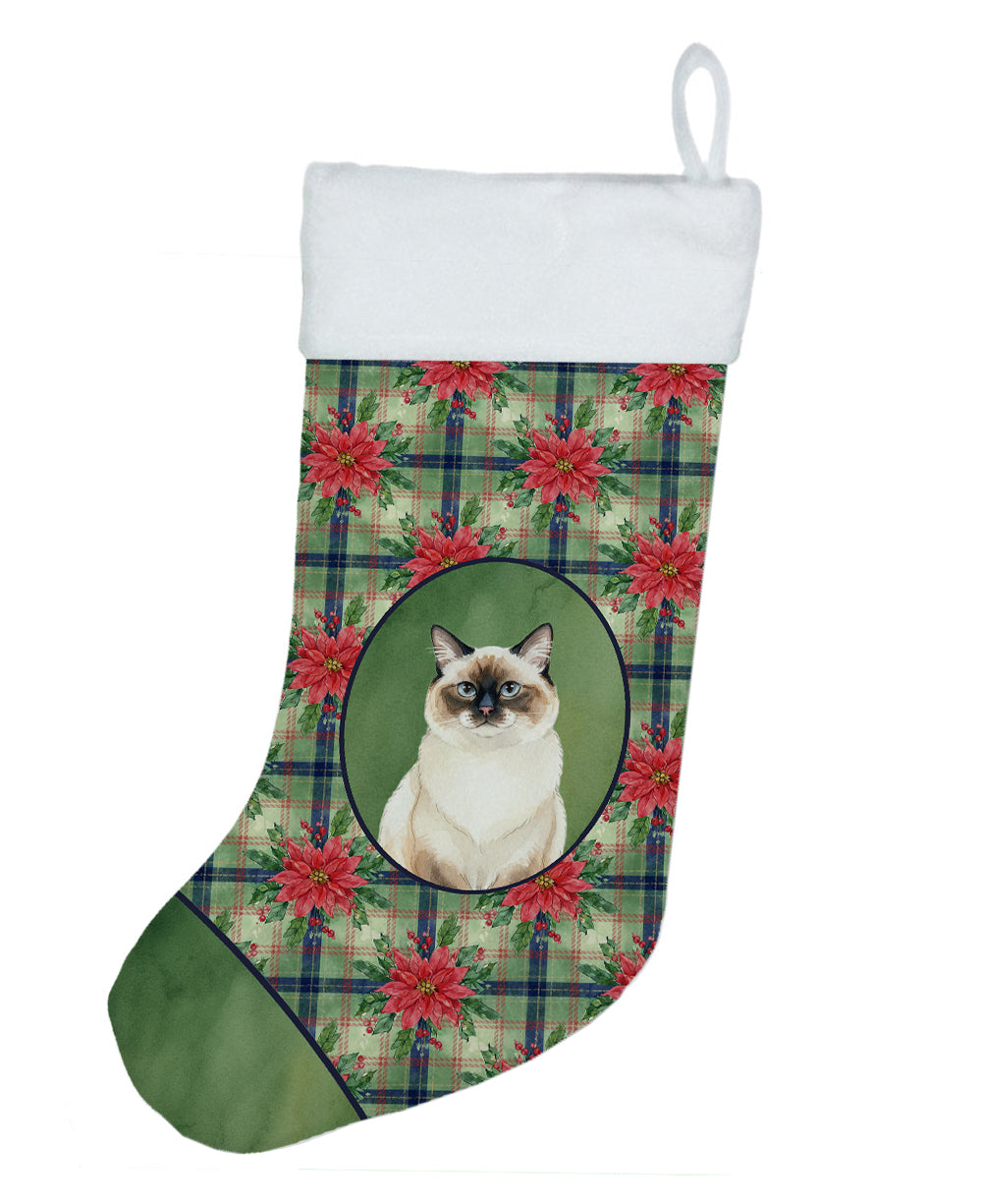 Caroline's Treasures Ragdoll Seal Point Cat with Poinsettias Holiday Stocking