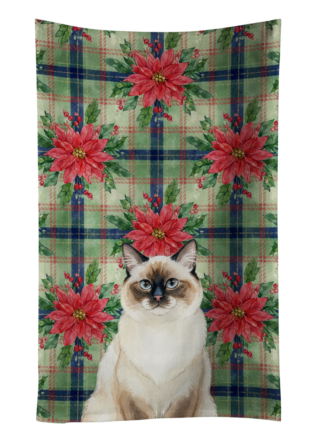 Caroline's Treasures Ragdoll Seal Point Cat with Poinsettias Kitchen Towel