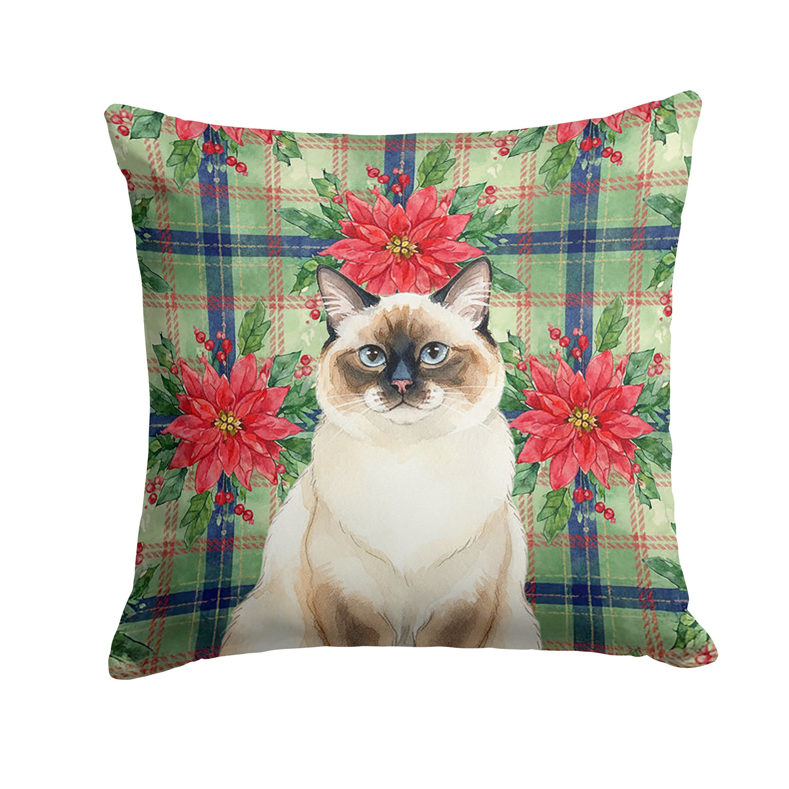 Caroline's Treasures Ragdoll Seal Point Cat with Poinsettias Throw Pillow