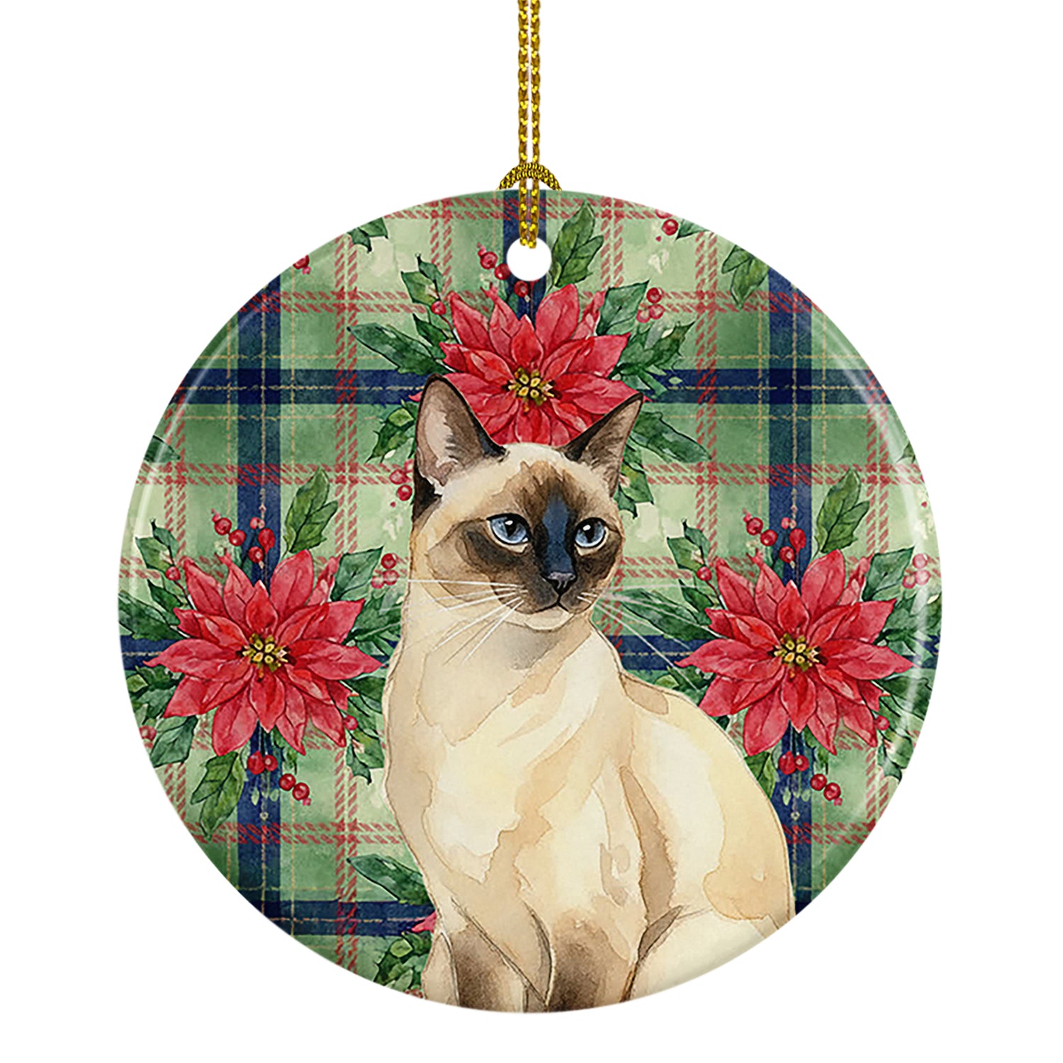 Caroline's Treasures Seal Point Cat with Poinsettias Ceramic Ornament