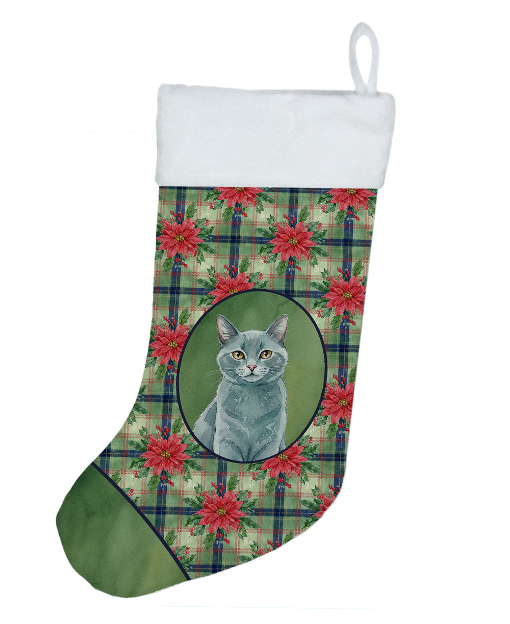 Caroline's Treasures Solid Gray Cat with Poinsettias Holiday Stocking