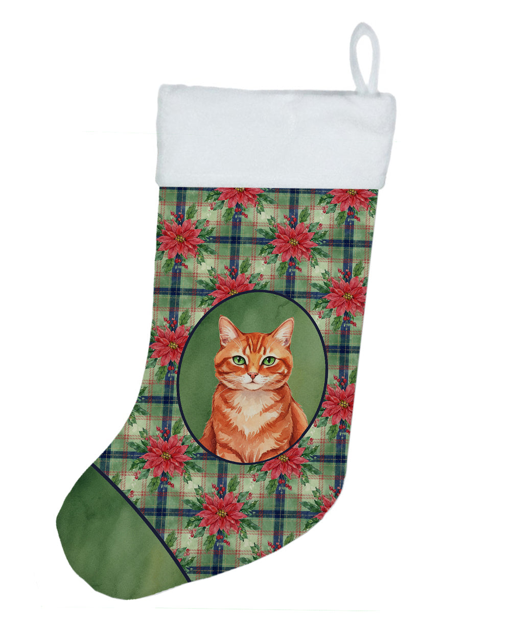 Caroline's Treasures Solid Red Ginger Cat with Poinsettias Holiday Stocking