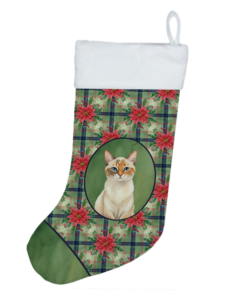 Caroline's Treasures Tortie Point Cat with Poinsettias Holiday Stocking