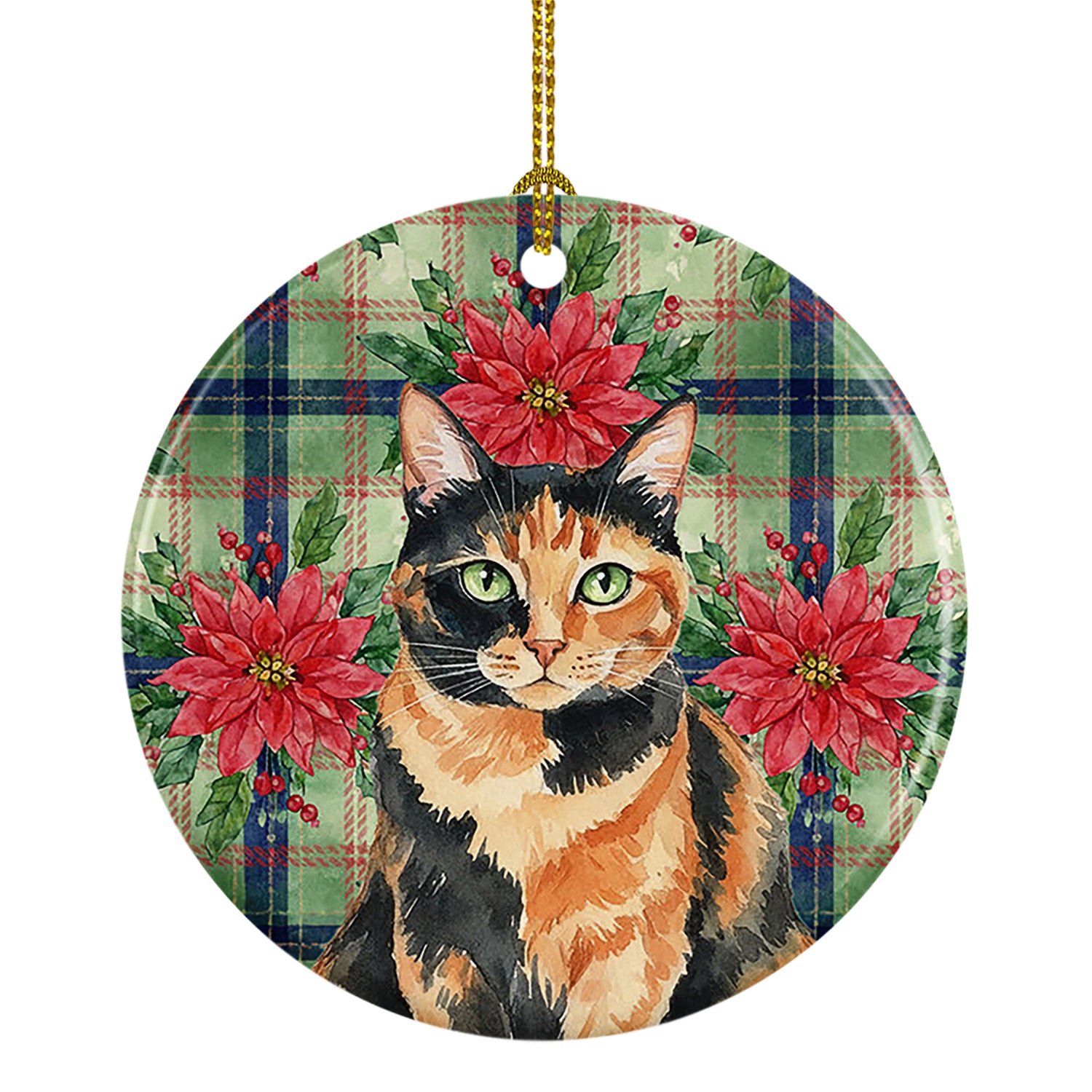 Caroline's Treasures Tortoiseshell Cat with Poinsettias Ceramic Ornament