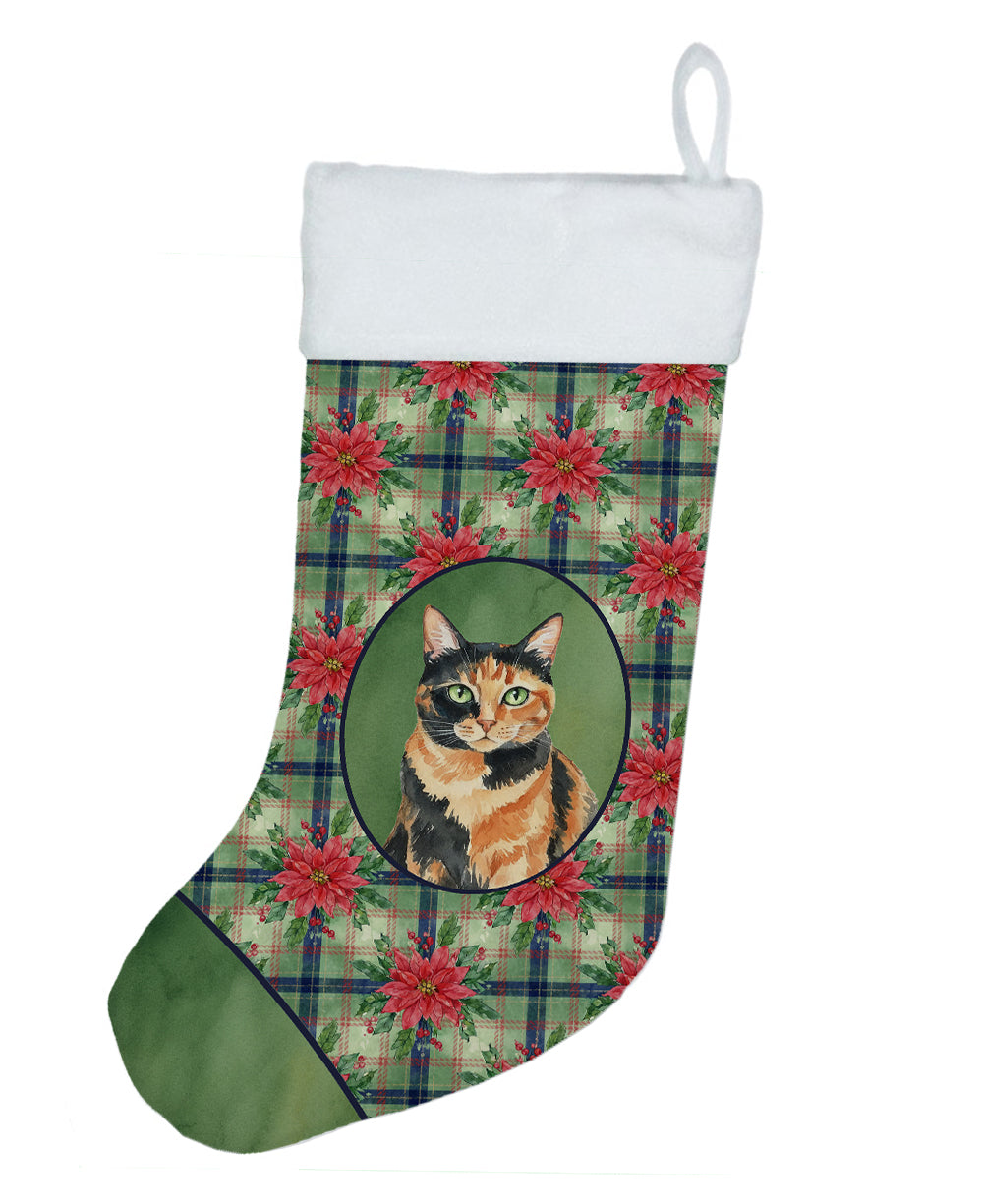 Caroline's Treasures Tortoiseshell Cat with Poinsettias Holiday Stocking