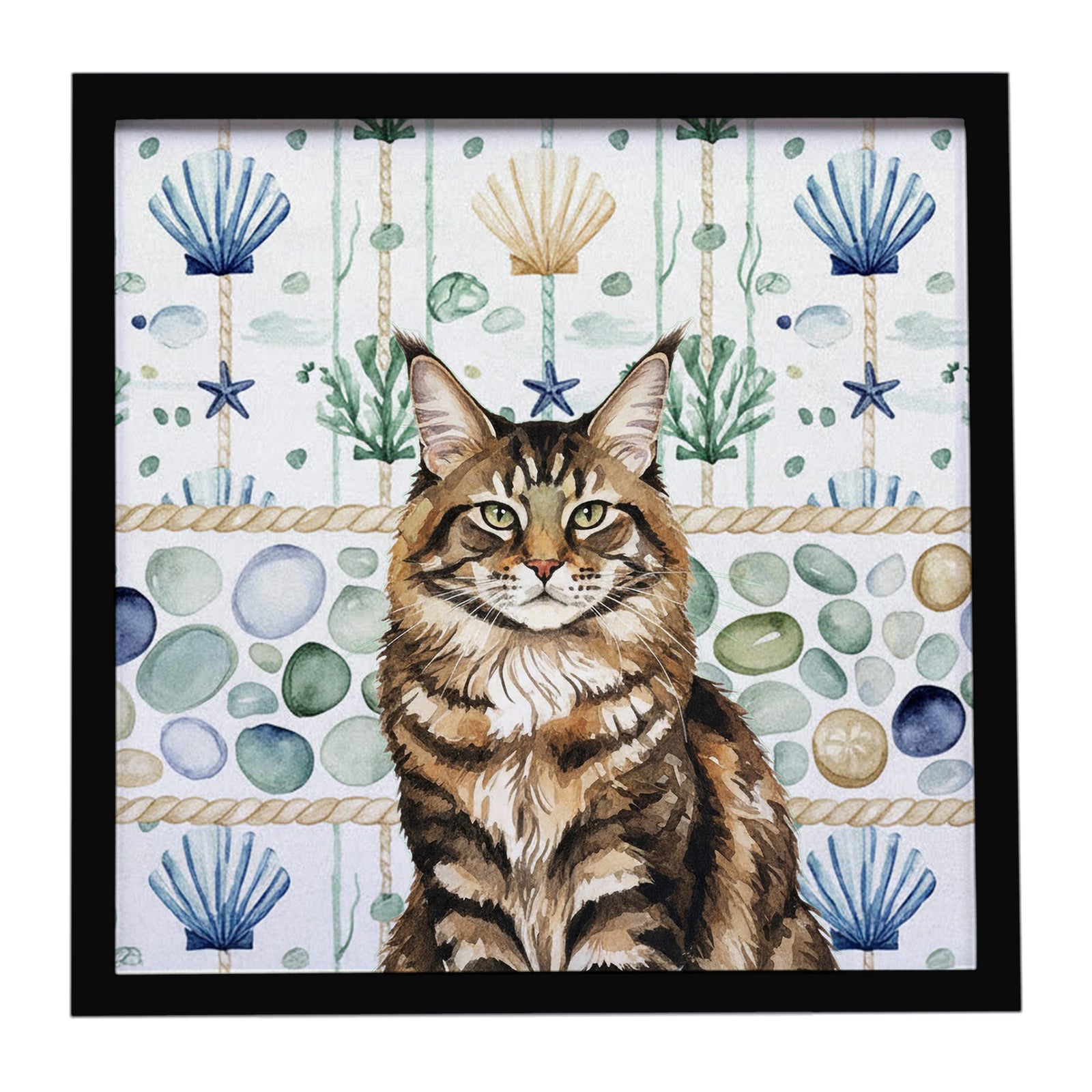 Caroline's Treasures MaineCoon Brown Tabby Cat Coastal Sea Glass Framed Metal Print