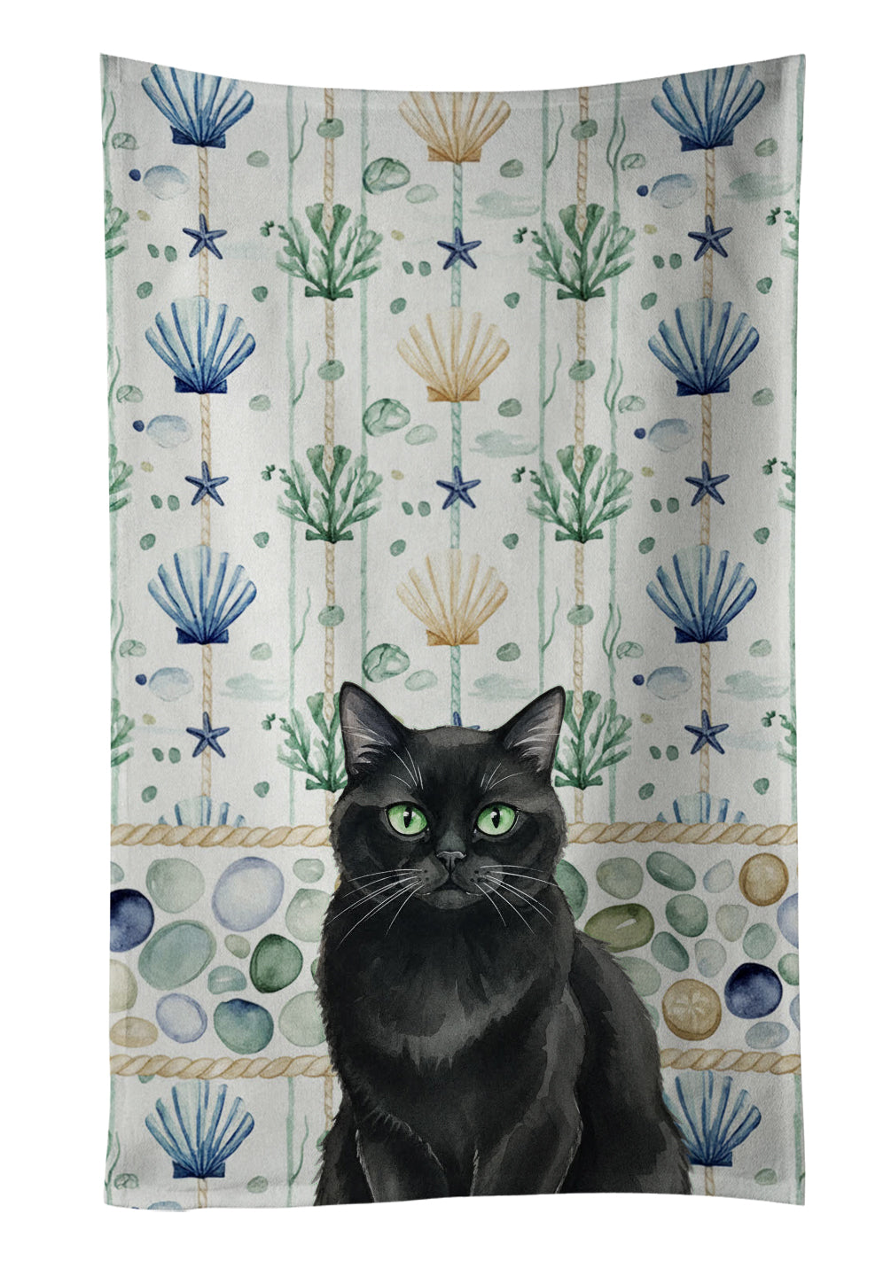 Caroline's Treasures Persian Black Cat Coastal Sea Glass Kitchen Towel
