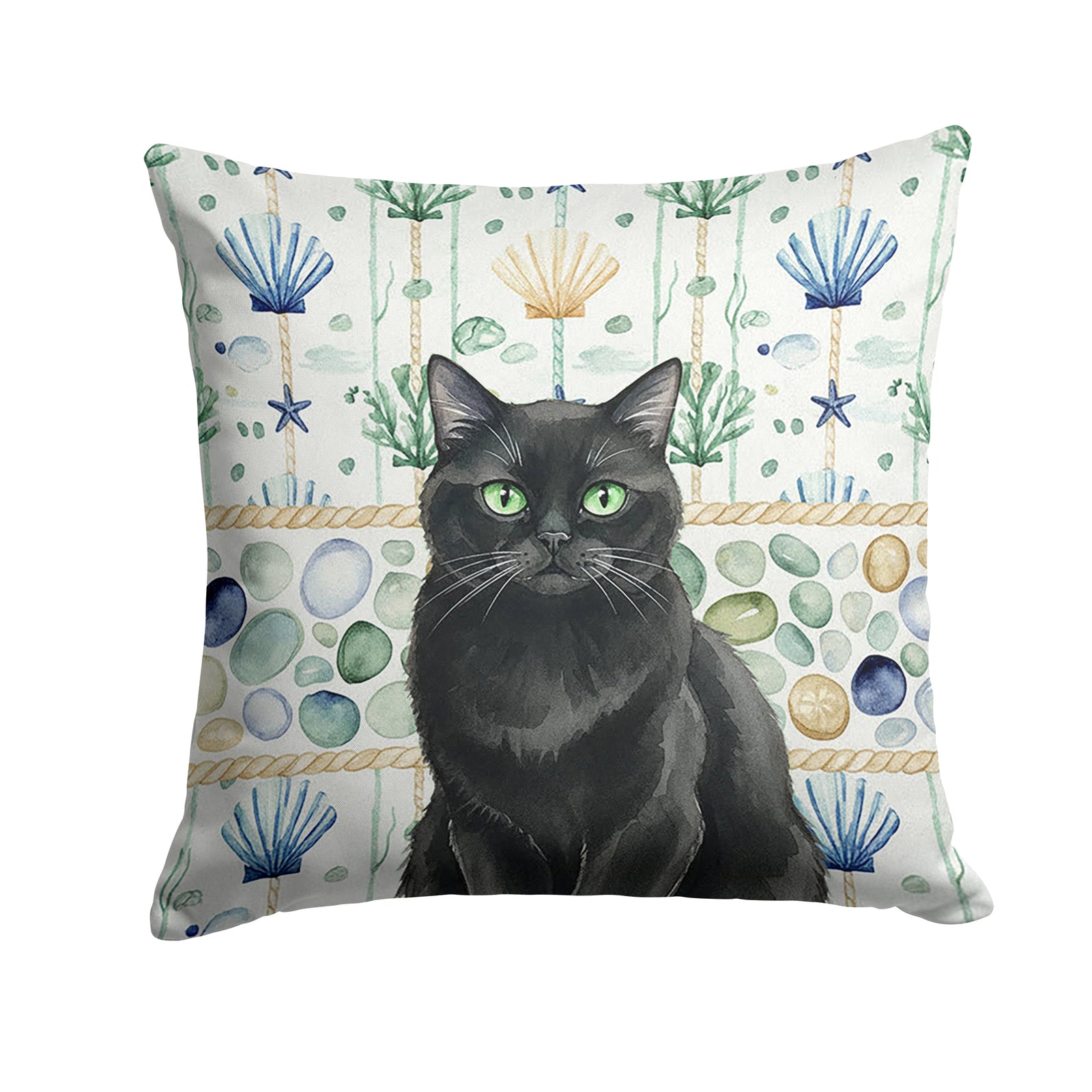 Caroline's Treasures Persian Black Cat Coastal Sea Glass Throw Pillow