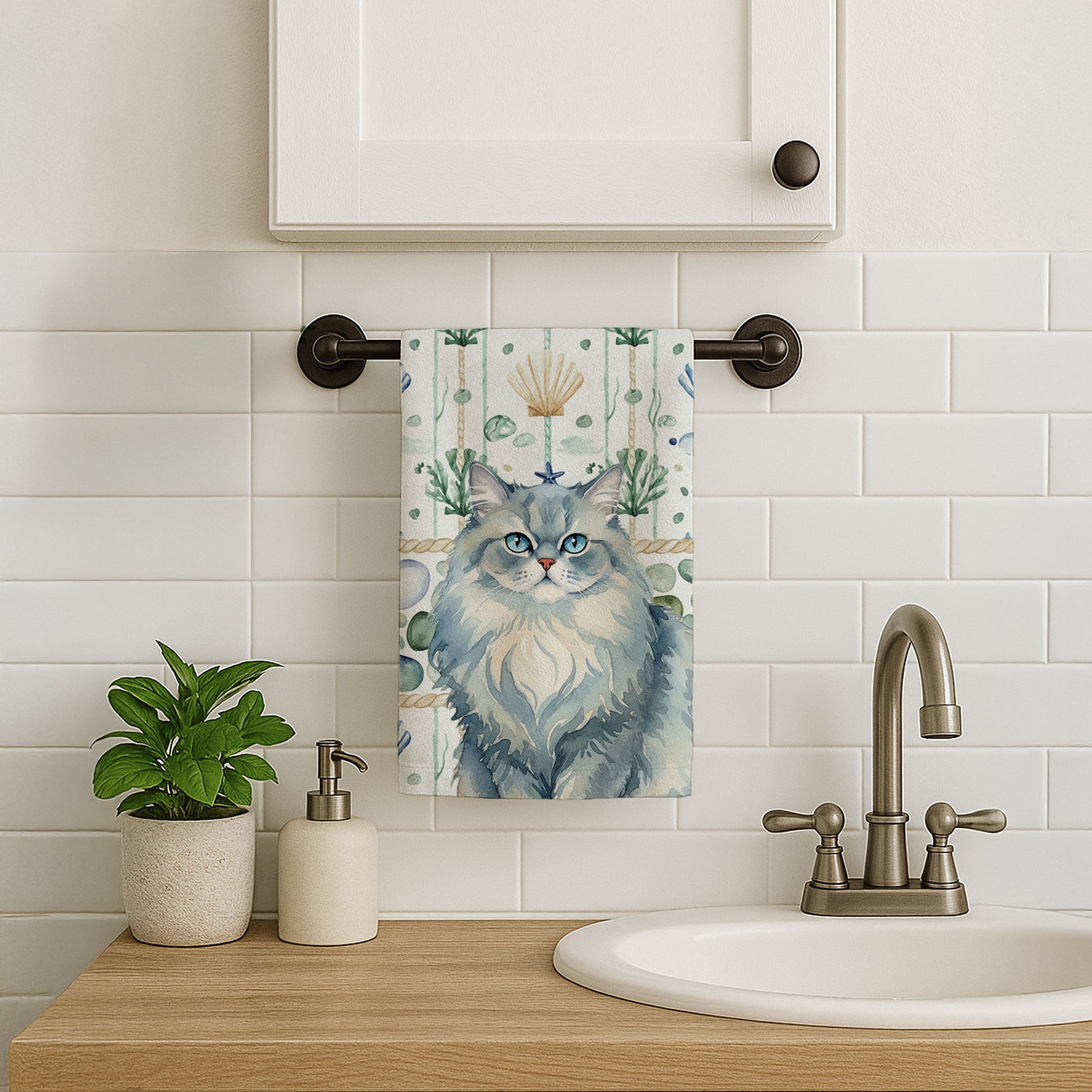 Caroline's Treasures Persian Blue Cat Coastal Sea Glass Kitchen Towel