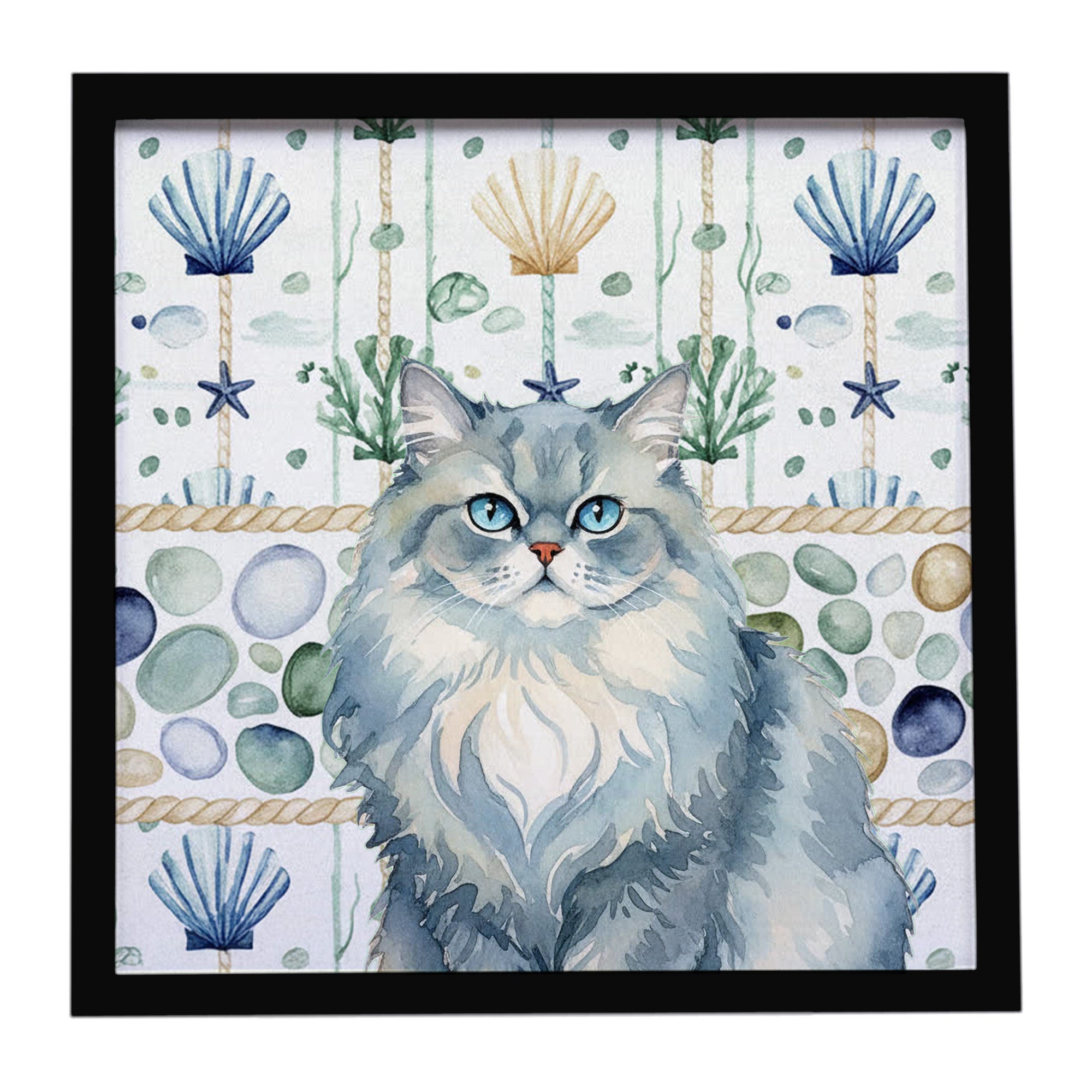 Caroline's Treasures Persian Blue Cat Coastal Sea Glass Framed Metal Print
