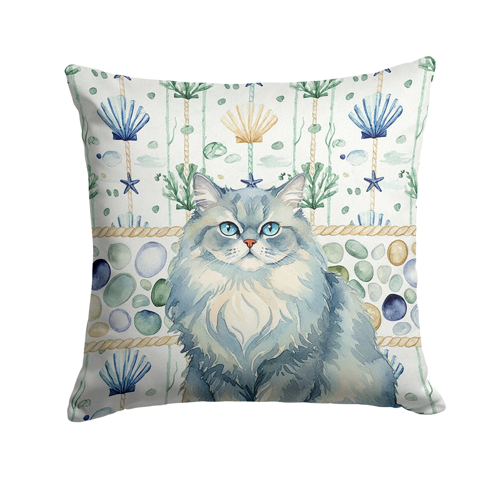 Caroline's Treasures Persian Blue Cat Coastal Sea Glass Throw Pillow