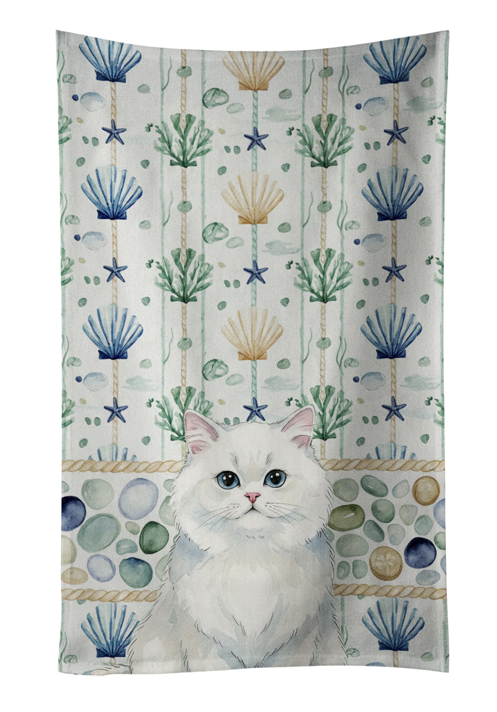 Caroline's Treasures Persian White Cat Coastal Sea Glass Kitchen Towel