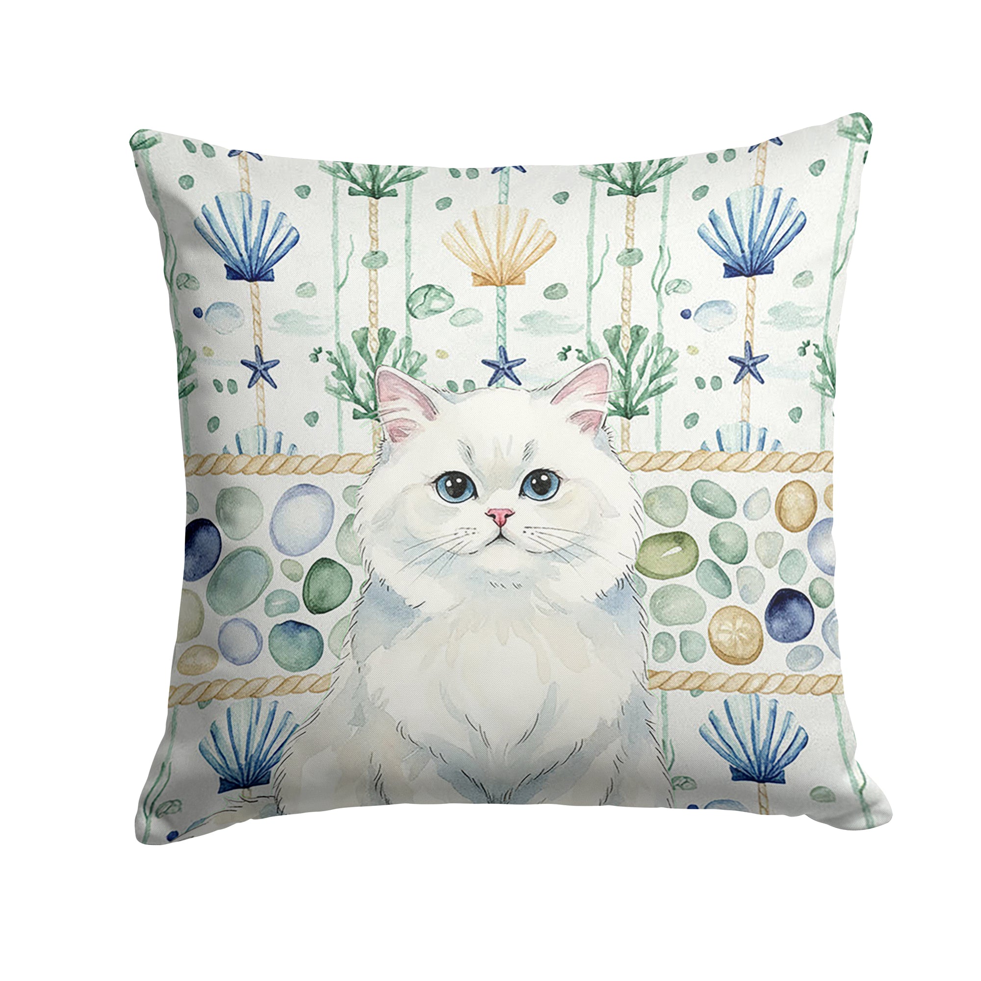 Caroline's Treasures Persian White Cat Coastal Sea Glass Throw Pillow