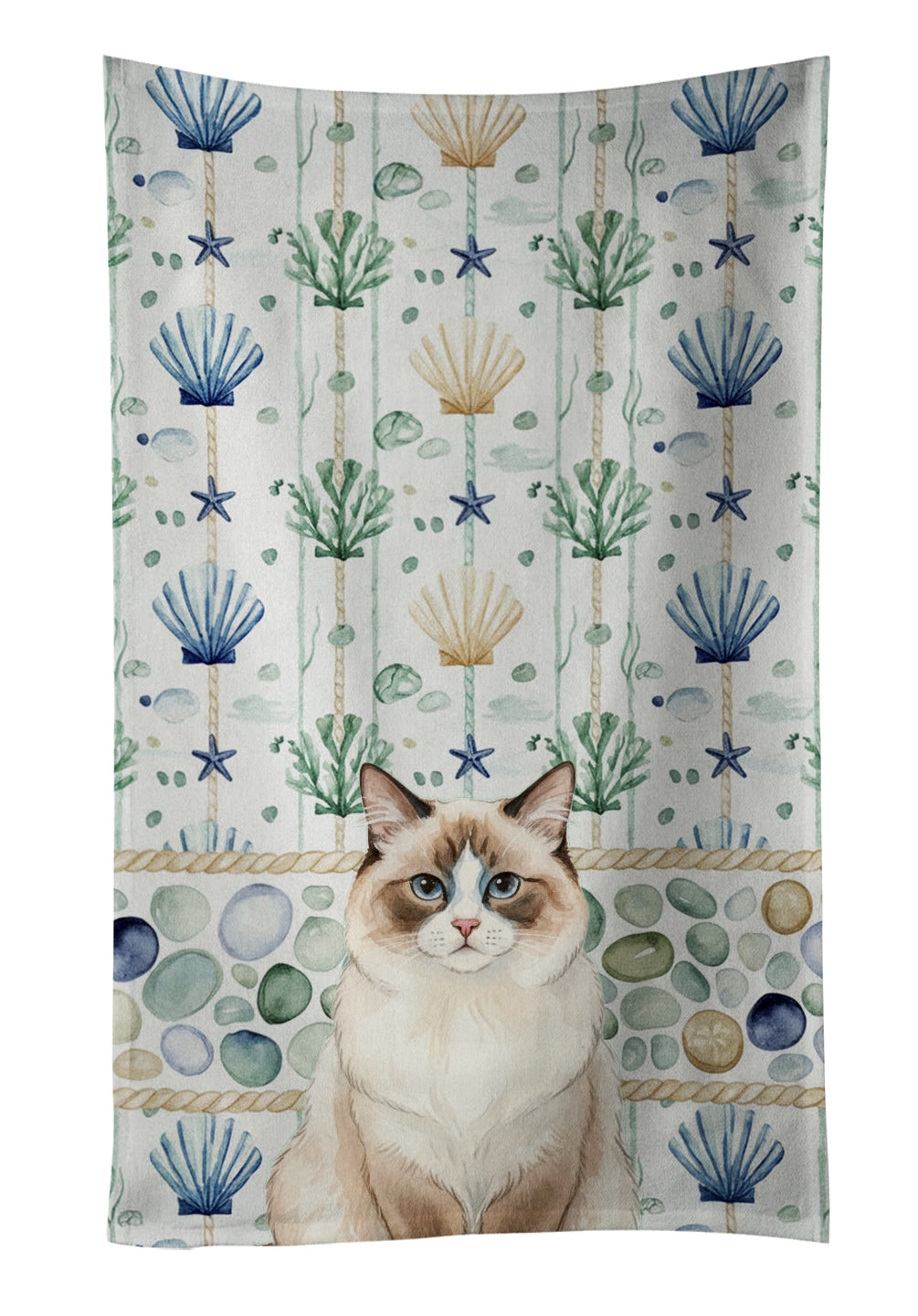 Caroline's Treasures Ragdoll Bicolor Cat Coastal Sea Glass Kitchen Towel