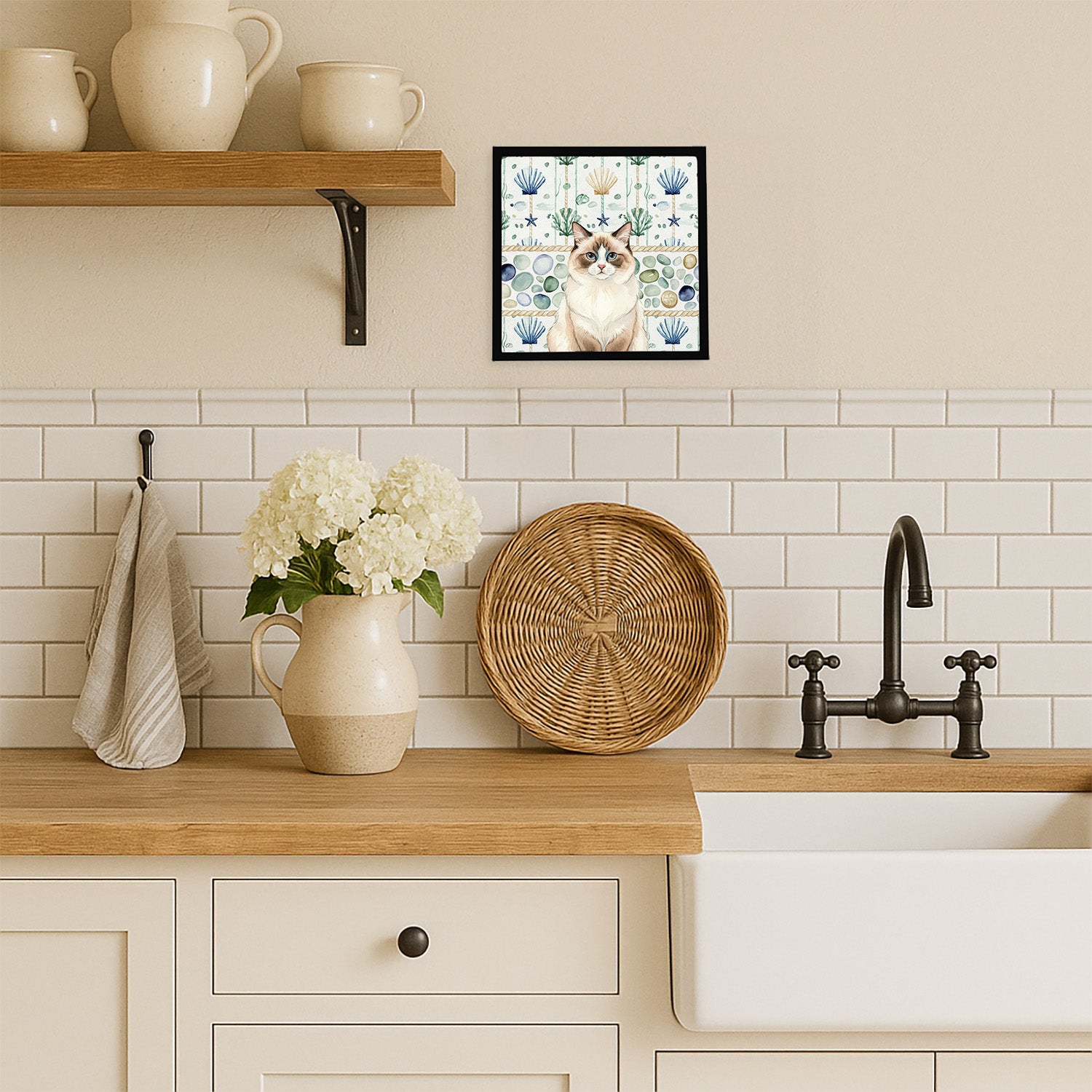 Caroline's Treasures Ragdoll Bicolor Cat Coastal Sea Glass Framed Metal Print