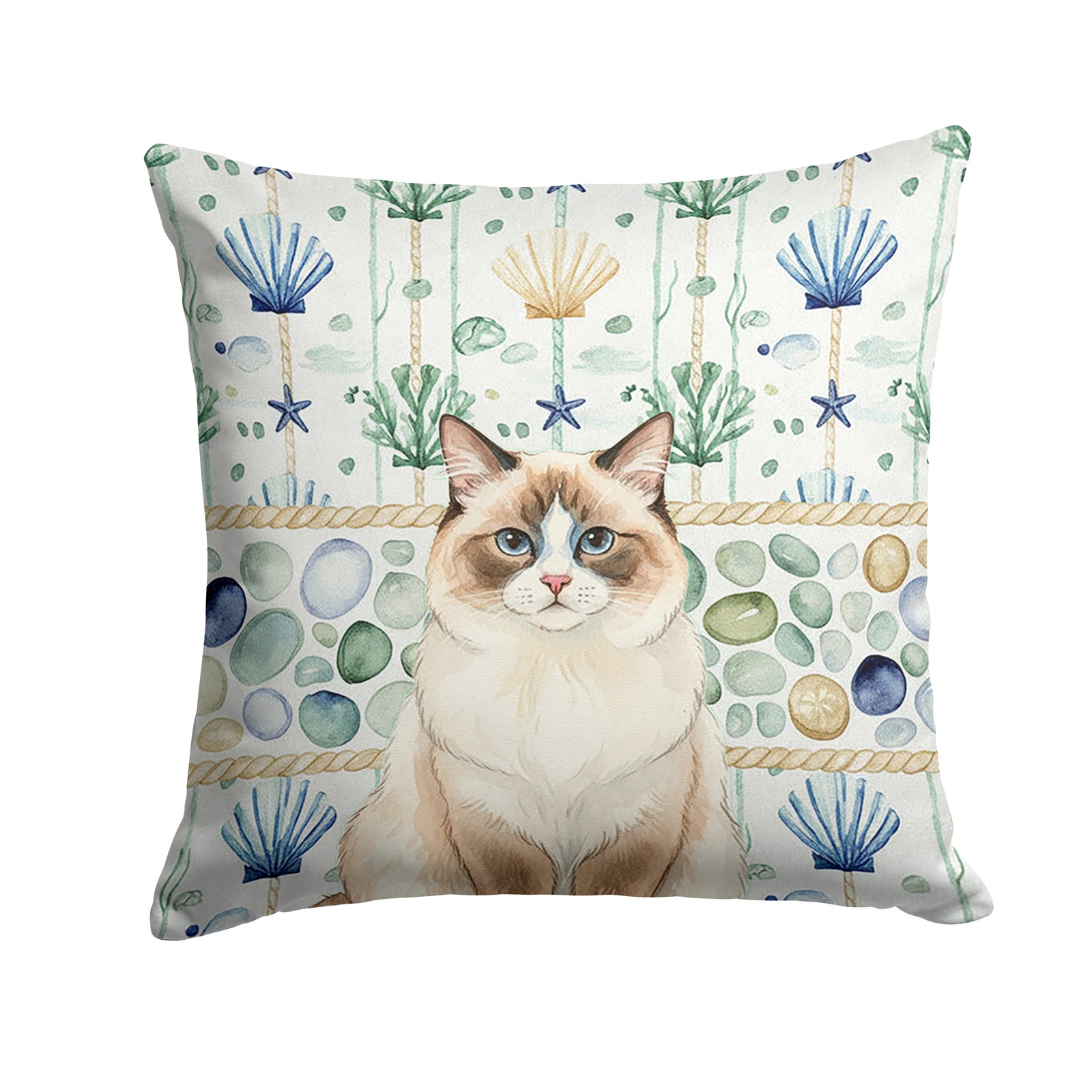 Caroline's Treasures Ragdoll Bicolor Cat Coastal Sea Glass Throw Pillow