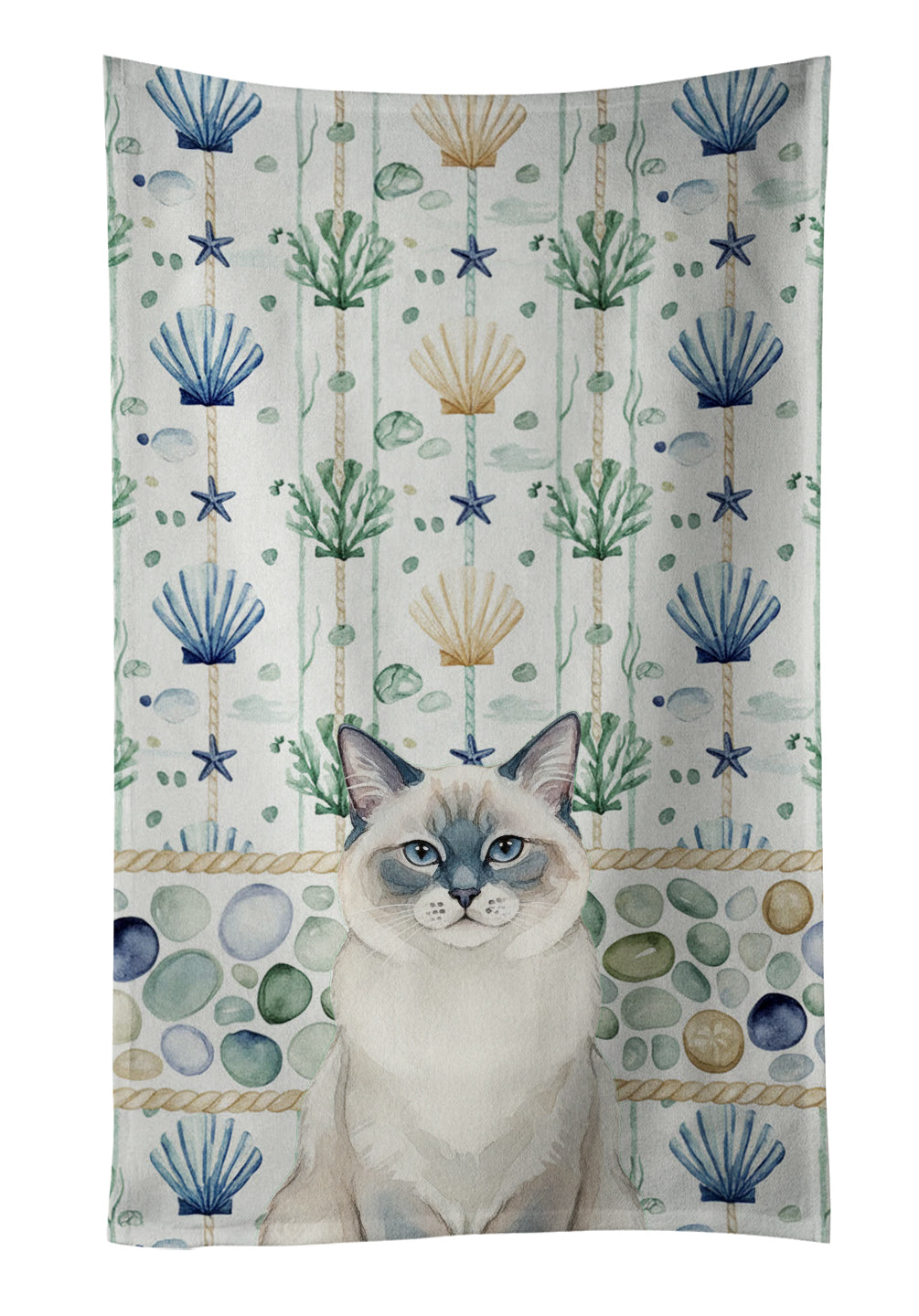 Caroline's Treasures Ragdoll Blue Point Cat Coastal Sea Glass Kitchen Towel