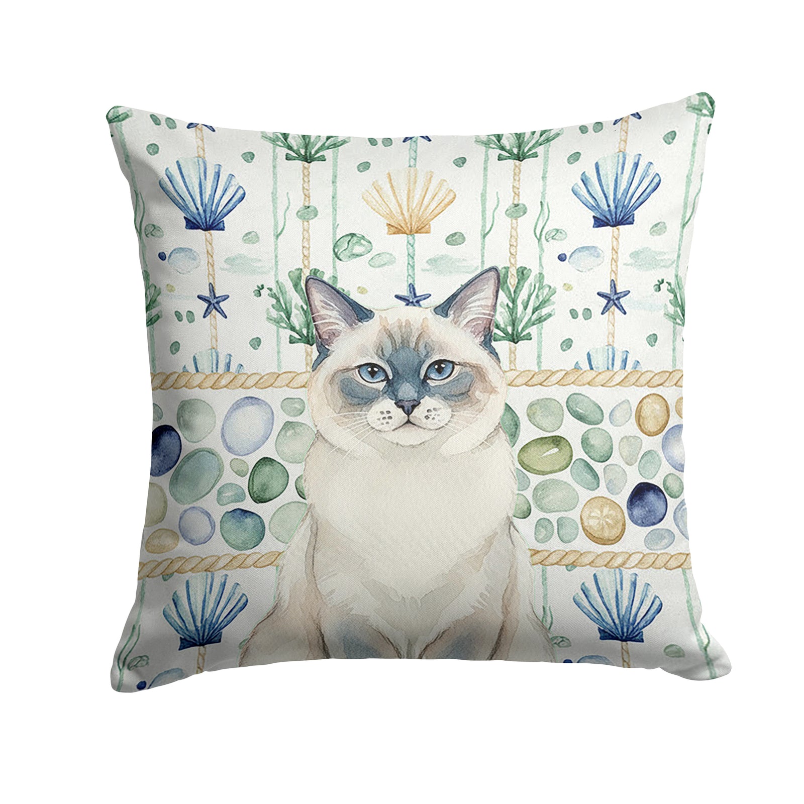 Caroline's Treasures Ragdoll Blue Point Cat Coastal Sea Glass Throw Pillow