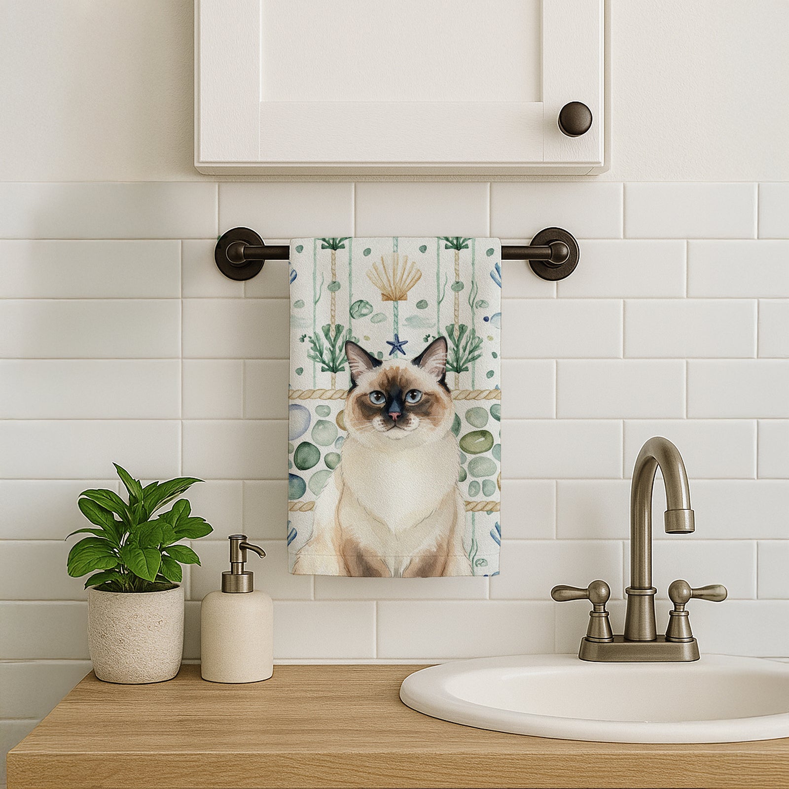 Caroline's Treasures Ragdoll Seal Point Cat Coastal Sea Glass Kitchen Towel
