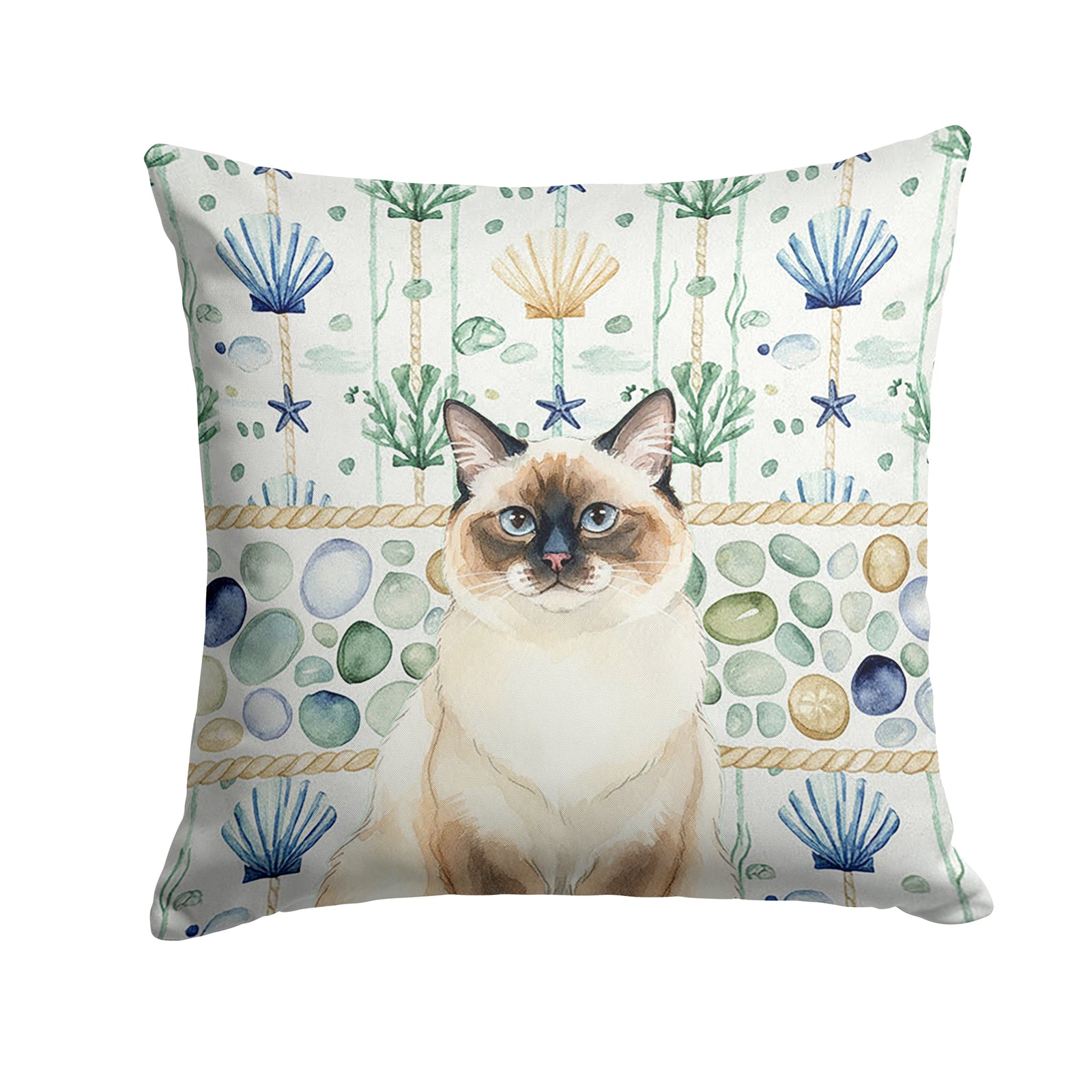Caroline's Treasures Ragdoll Seal Point Cat Coastal Sea Glass Throw Pillow
