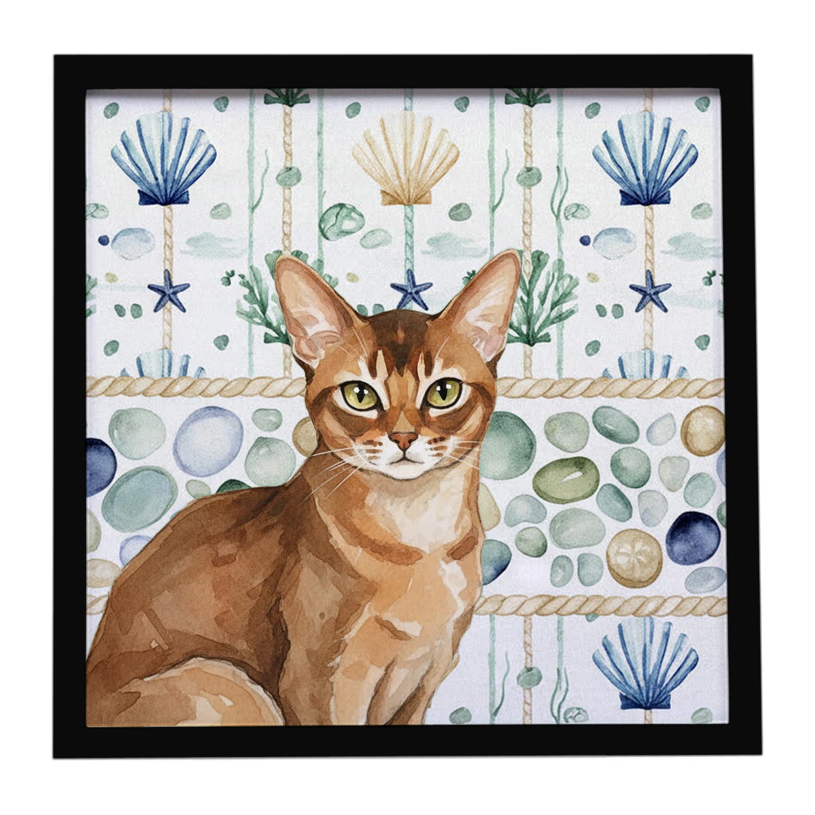 Caroline's Treasures Ticked Tabby Brown Cat Coastal Sea Glass Framed Metal Print