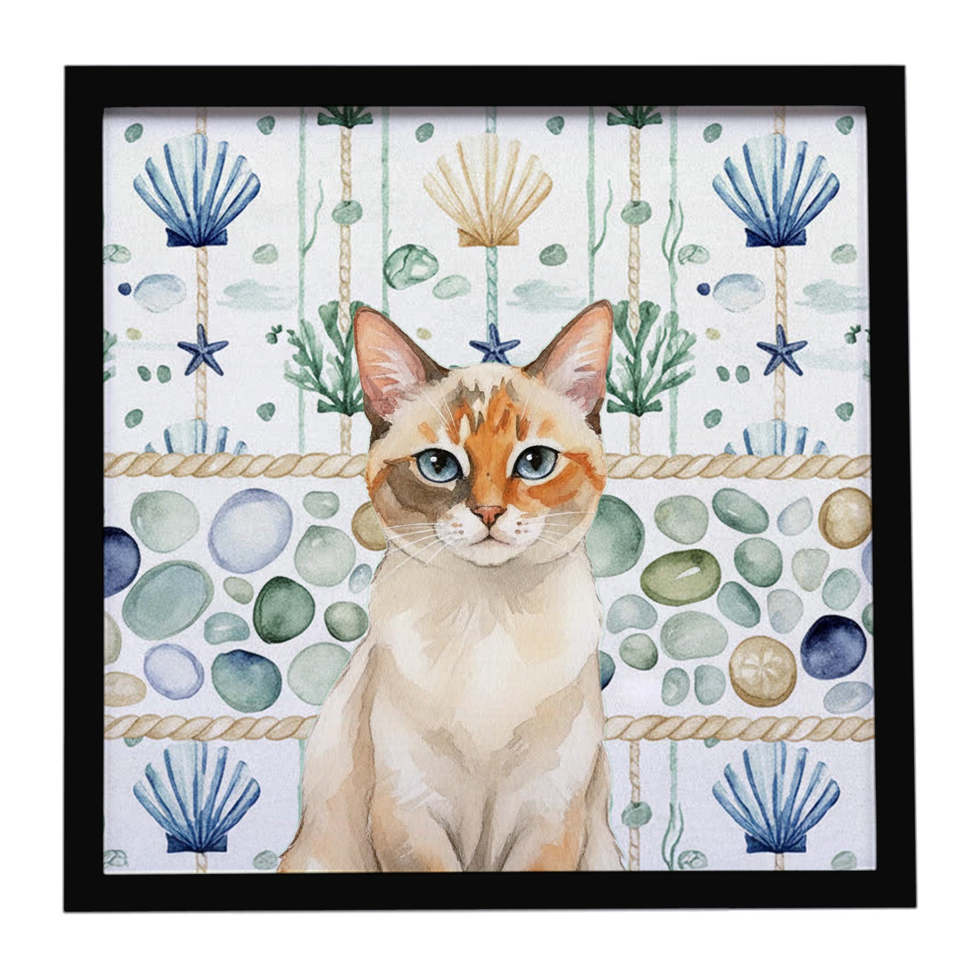 Caroline's Treasures Tortie Point Cat Coastal Sea Glass Framed Metal Print