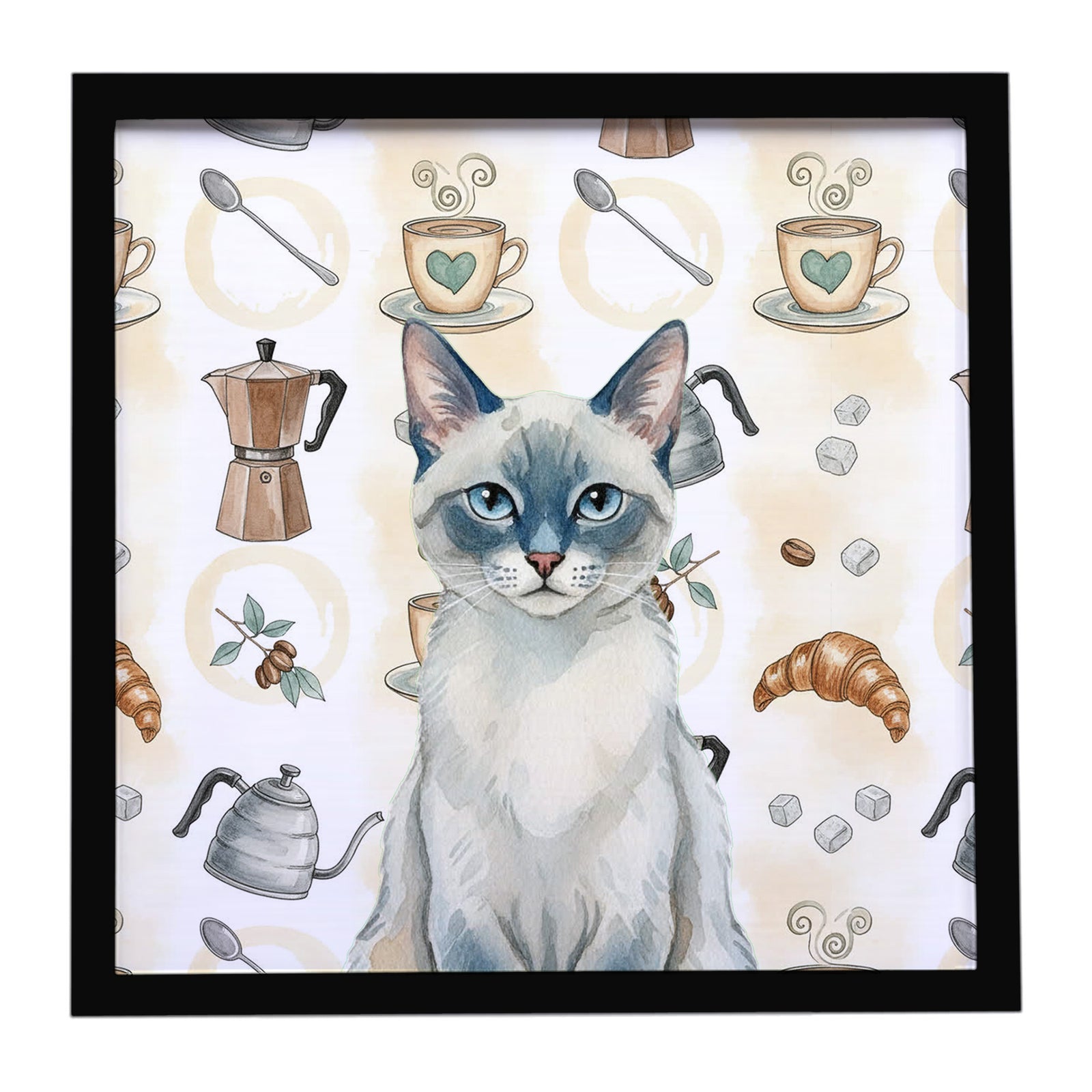 Caroline's Treasures Blue Point Cat Coffee Time Framed Metal Print