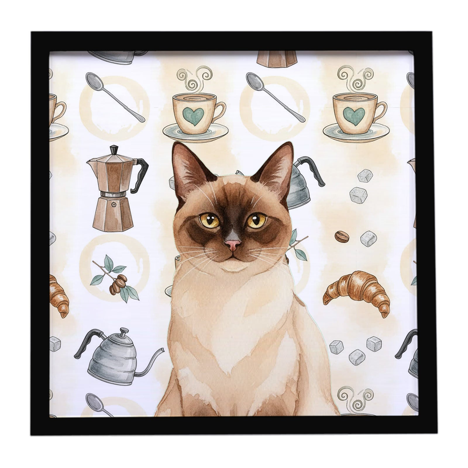 Caroline's Treasures Chocolate Point Cat Coffee Time Framed Metal Print