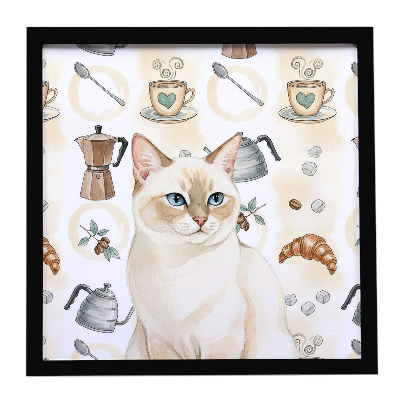Caroline's Treasures Cream Point Cat Coffee Time Framed Metal Print
