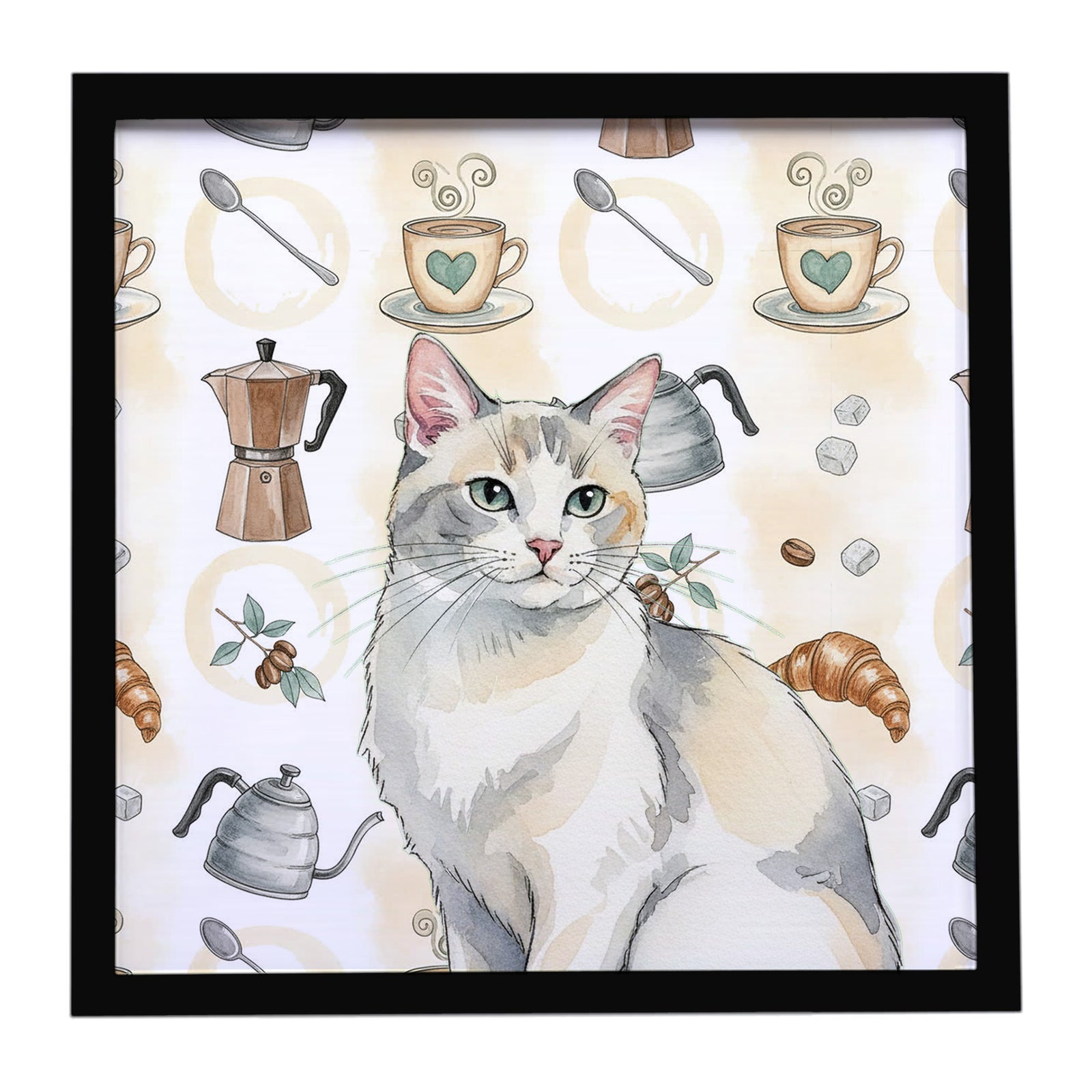 Caroline's Treasures Dilute Calico Cat Coffee Time Framed Metal Print