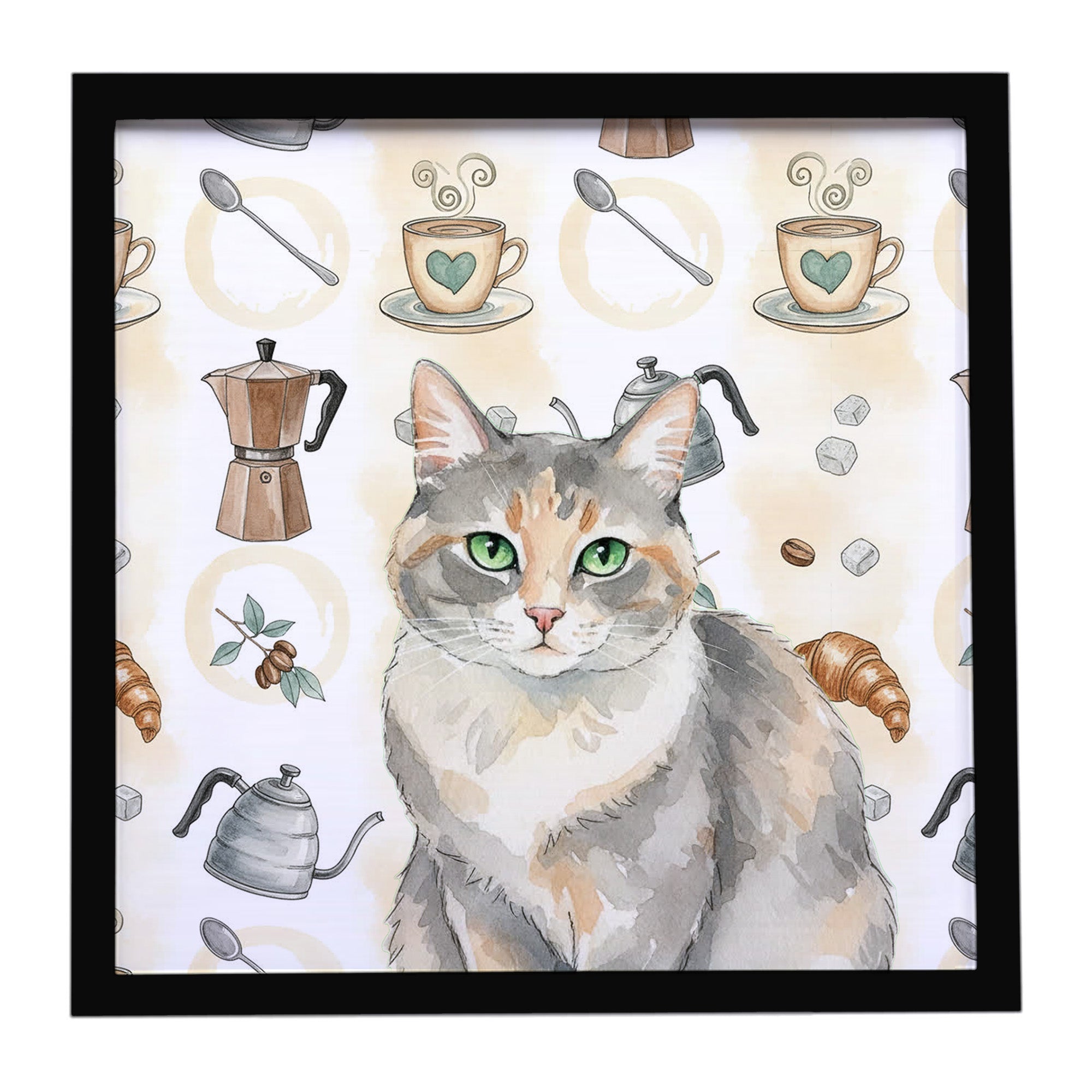 Caroline's Treasures Dilute Tortoiseshell Cat Coffee Time Framed Metal Print
