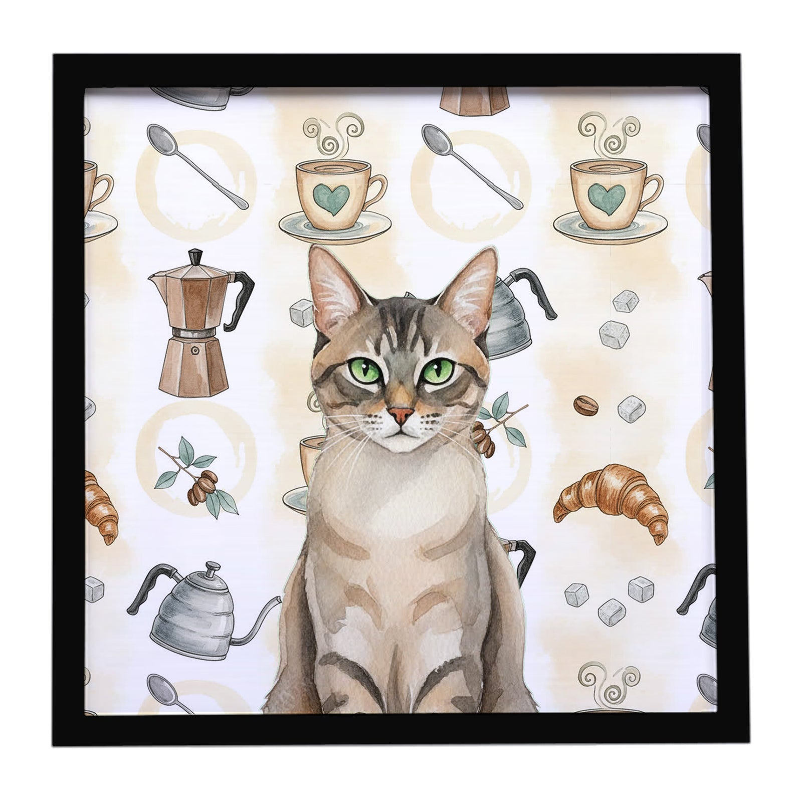 Caroline's Treasures Lynx Point Tabby Cat Coffee Time Framed Metal Print