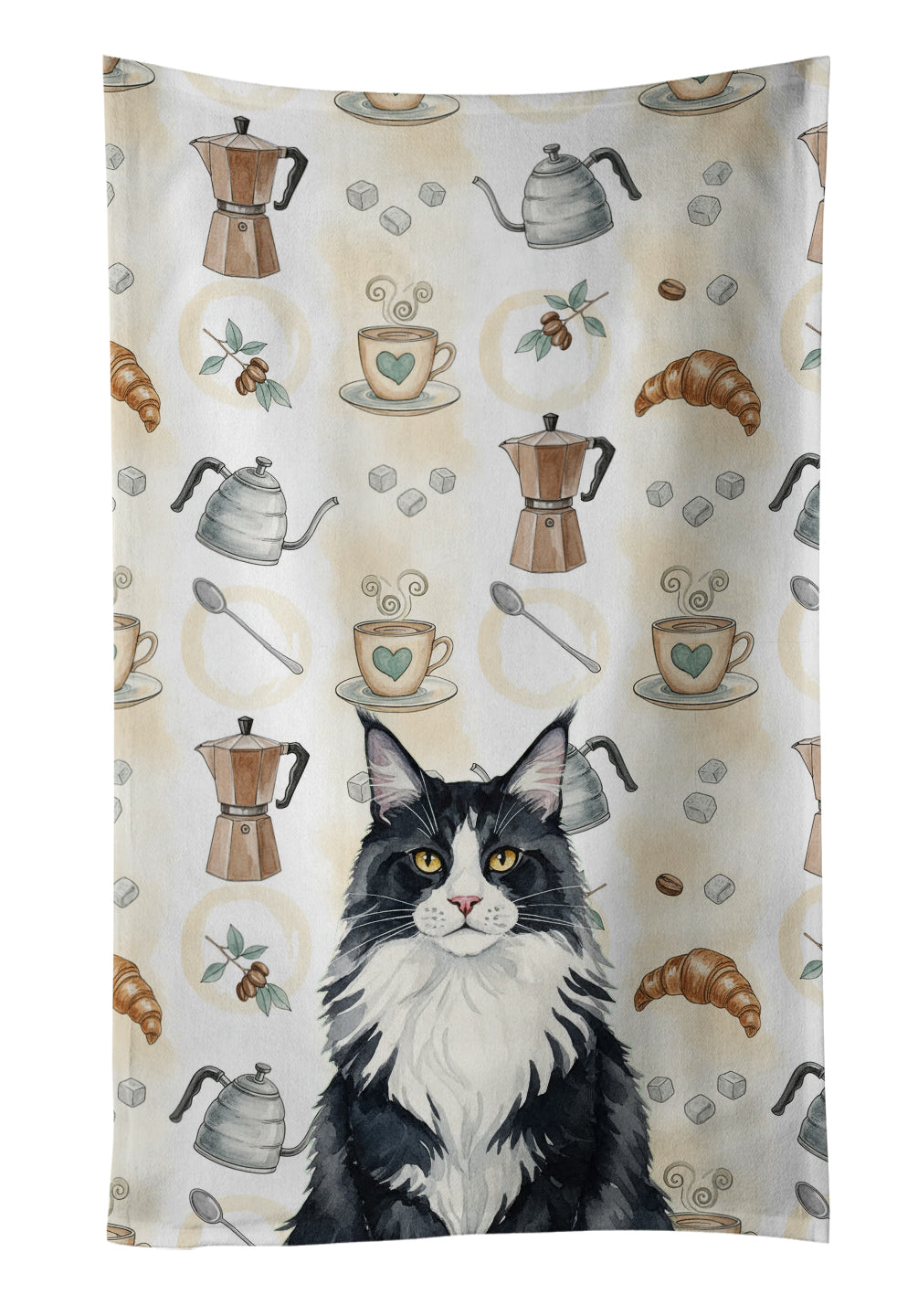 Caroline's Treasures MaineCoon Black and White Cat Coffee Time Kitchen Towel